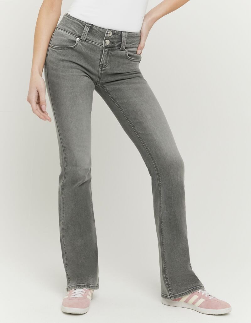 Tally Weijl Bootcut-Jeans SPADECYNTIA Baumwollmischung, Low Waist, mit doppeltem Knopf am breiten Bund