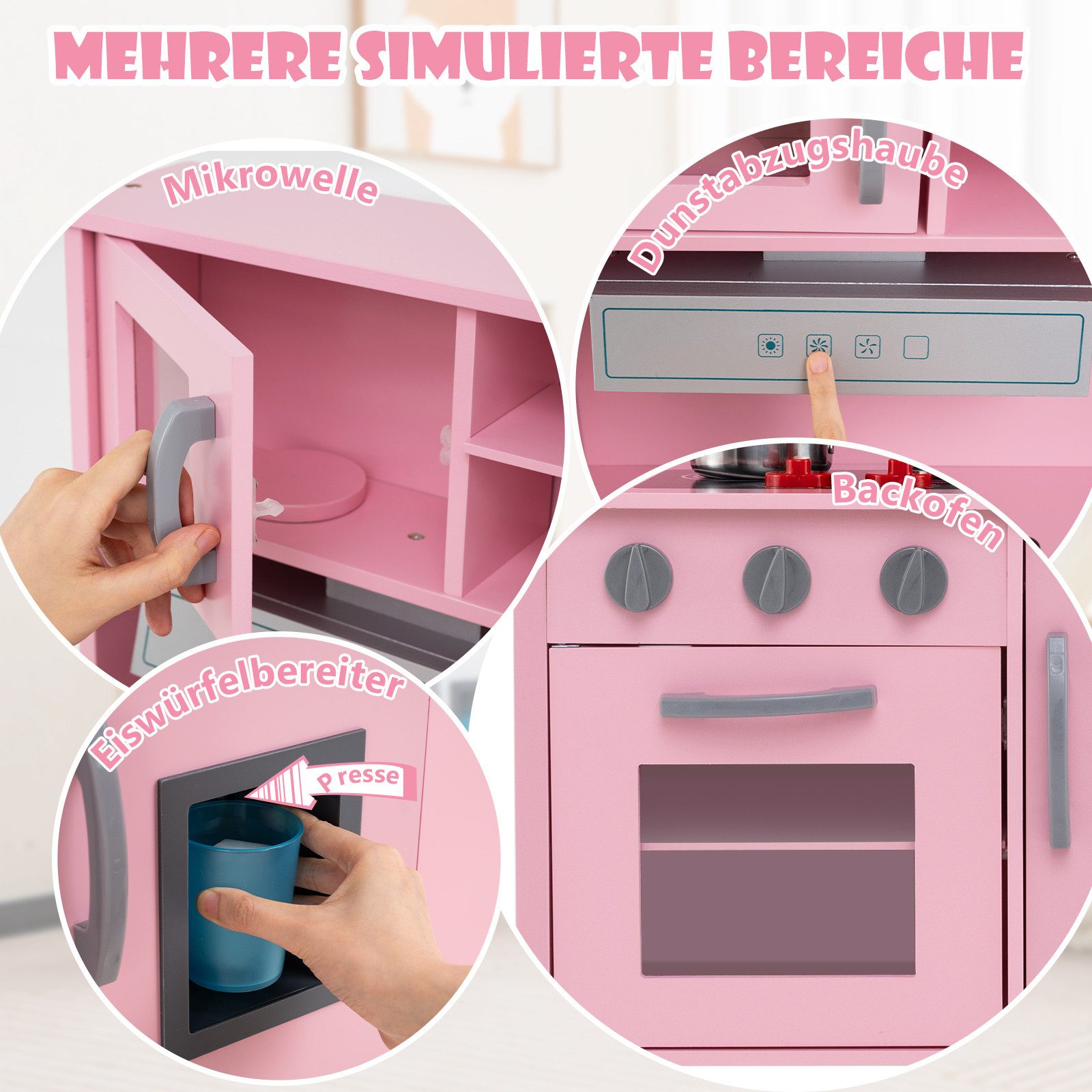 COSTWAY Spielküche Kinderküche, mit 18 TLG. Zubehör