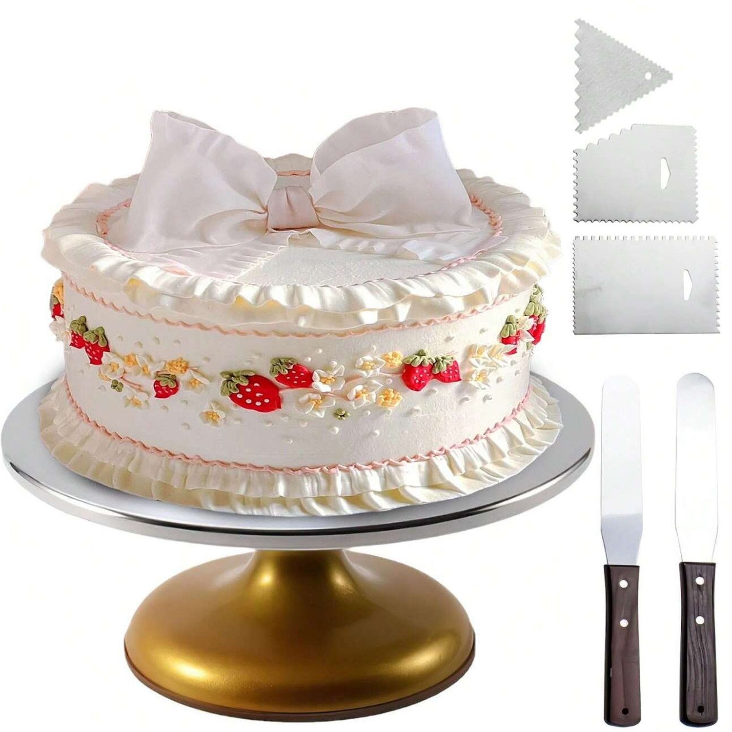 SURFOU Tortenplatte Drehbar Tortenständer mit Fuß Drehteller Torte Drehteller, 31CM Tortendrehteller Kuchenständer Cake Turntable für Backen Gebäck