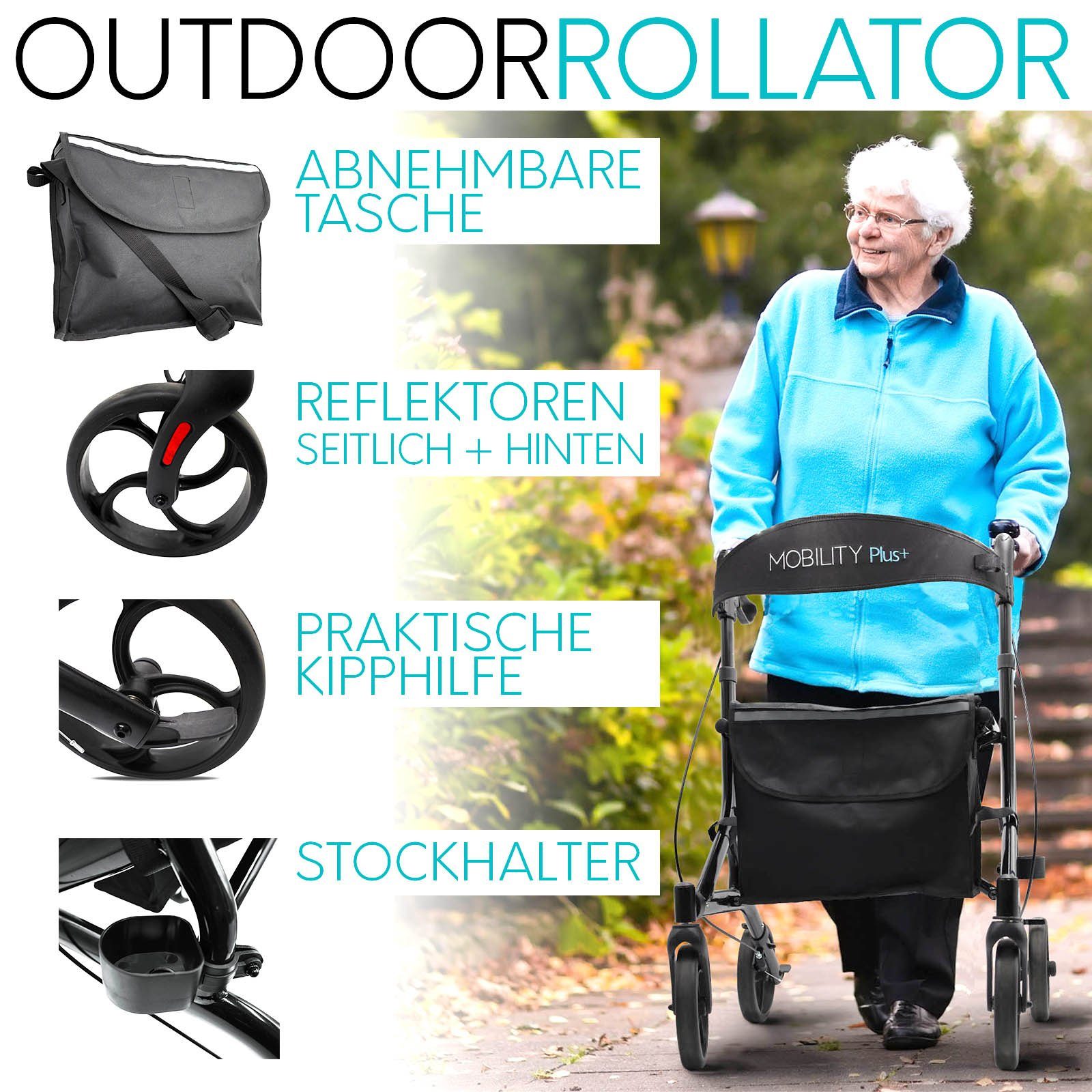 MOBILITY Plus+ Rollator LR10+, Leichtgewicht - Indoor und Outdoor - klappbar, einstellbar, +Tasche