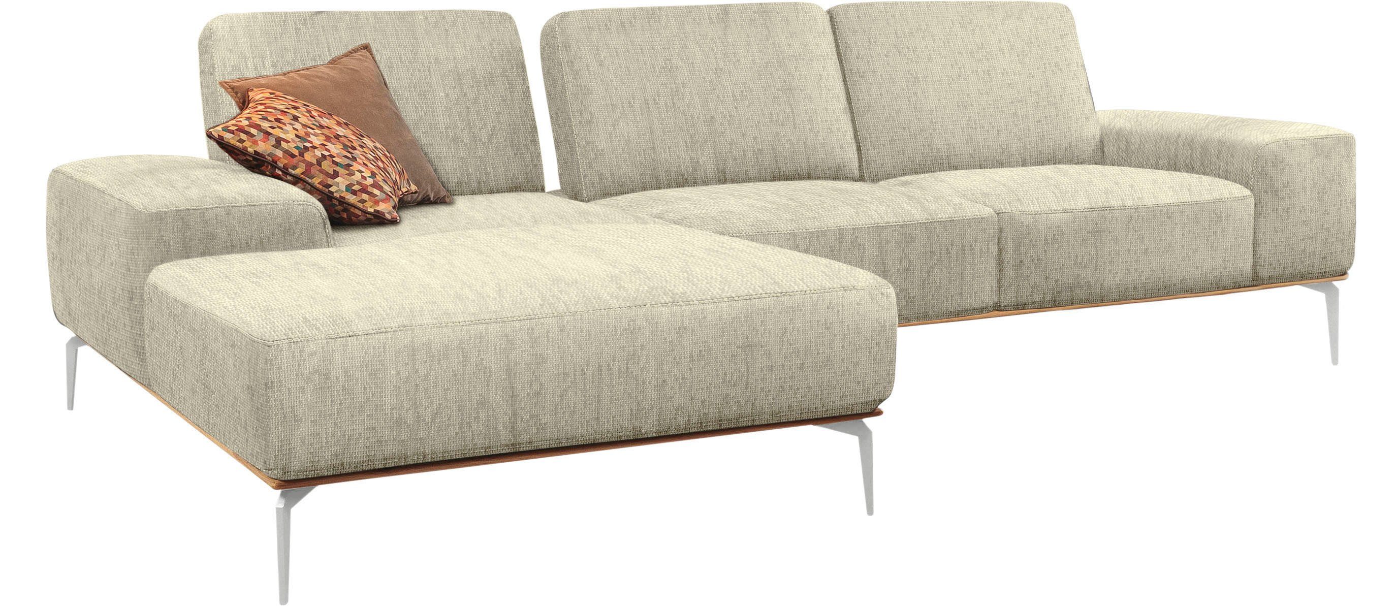 run, Holzsockel, 299 Ecksofa cm Füße Breite W.SCHILLIG glänzend, elegantem in Chrom mit