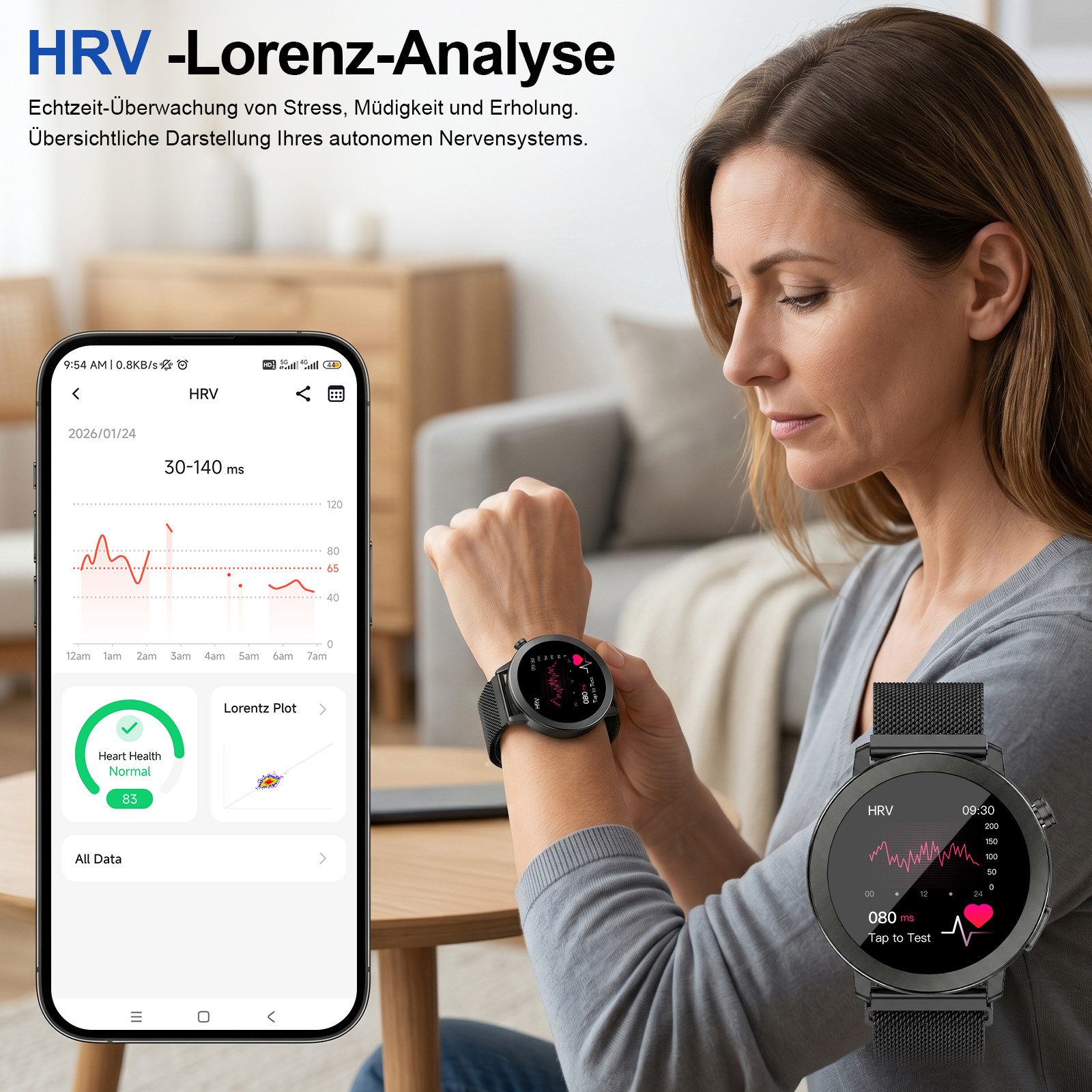 ANYSUN Smartwatch Herren Damen,Fitness Tracker Uhr mit Telefonfunktion Smartwatch (4,1 cm/1,46 Zoll) Gesundheitsuhr mit EKG+HRV/Blutdruckmessung/BMI, mit SOS-Notruf, IP68 100+ Sportmodi,24/7 Herzfrequenz/Schlafmonitor/SpO2, Android/iOS