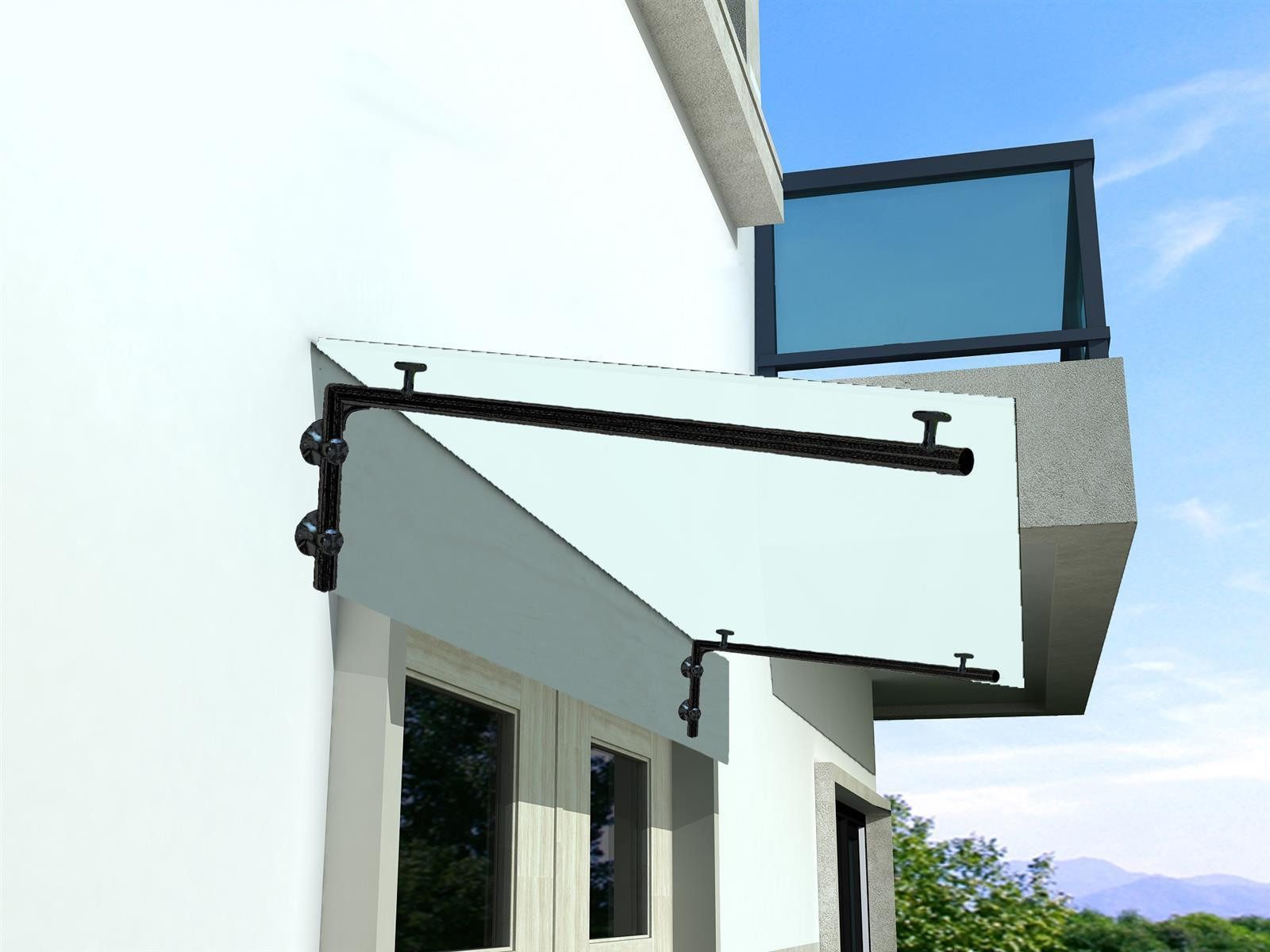 BuyLando.Shop Vordach Glaswerk Westfalen- (L)200x90cm Milchglas Vordach+Halter SW (inkl Halter ohne Montagematrial)