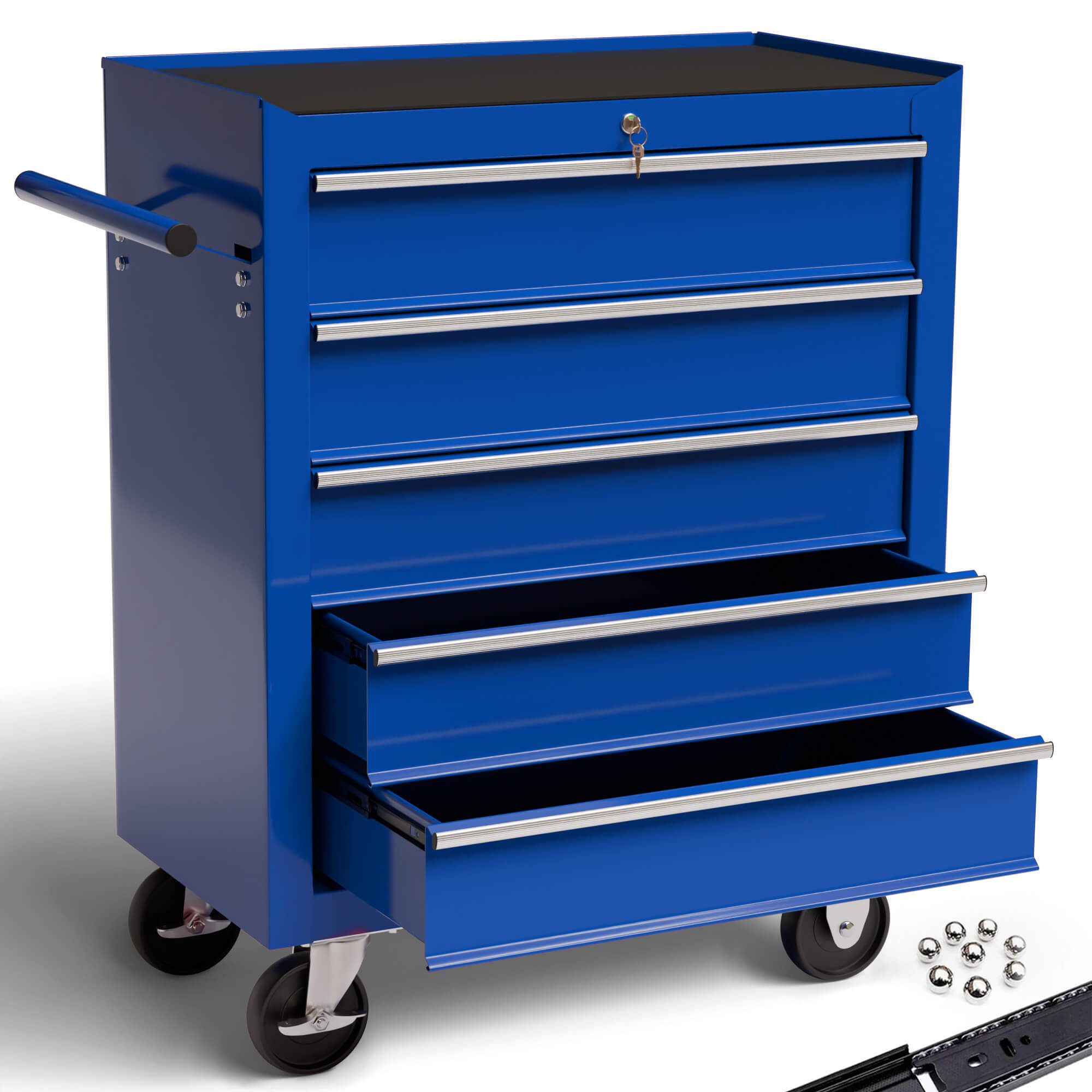 Arebos Тележка для мастерских Тележка для мастерских 5 Fächer, zentral abschließbar, blau, (Set, Werstattwagen 5 Выдвижные ящики blau)