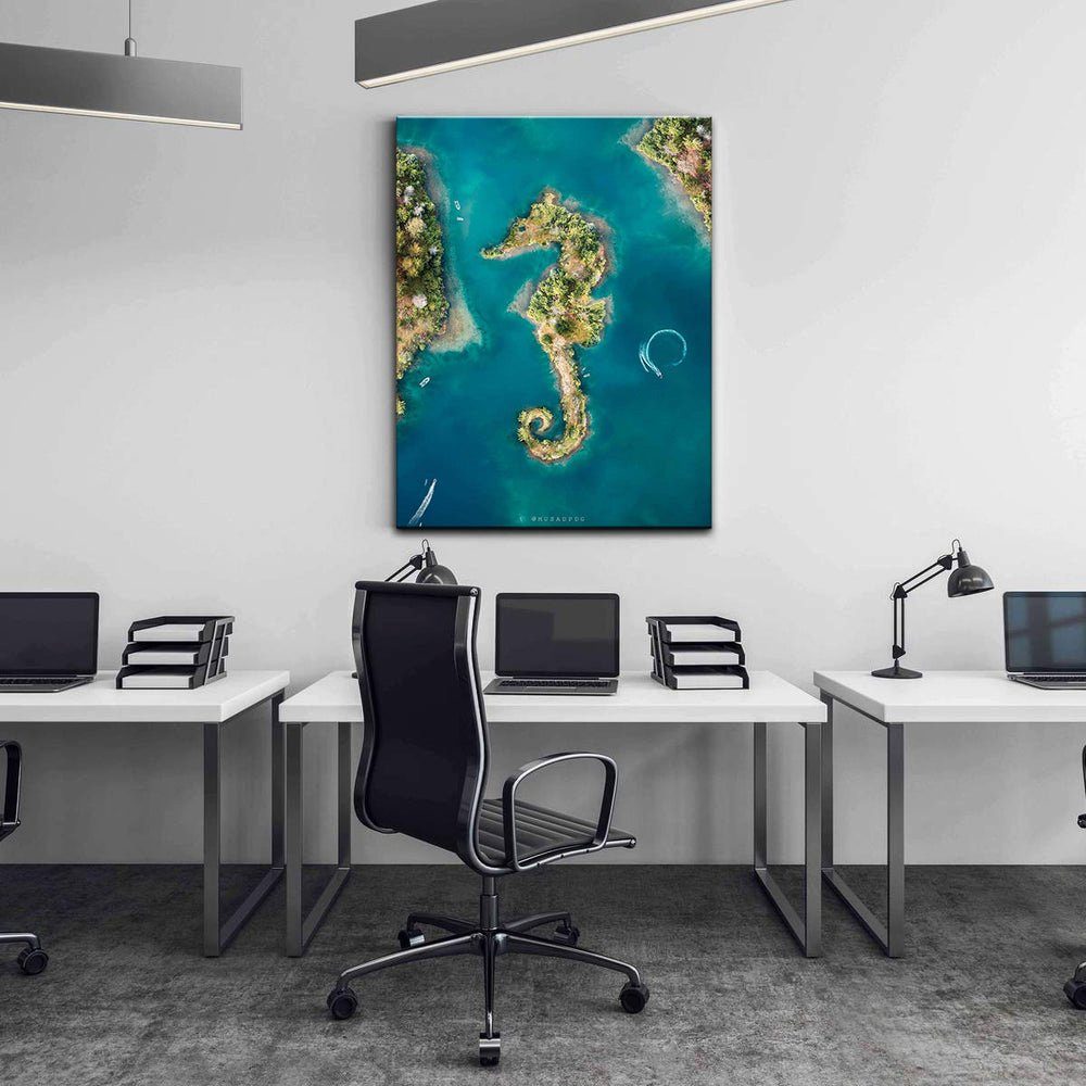 Leinwandbild, weißer Wandbild von DOTCOMCANVAS® Seepferdchen Rahmen