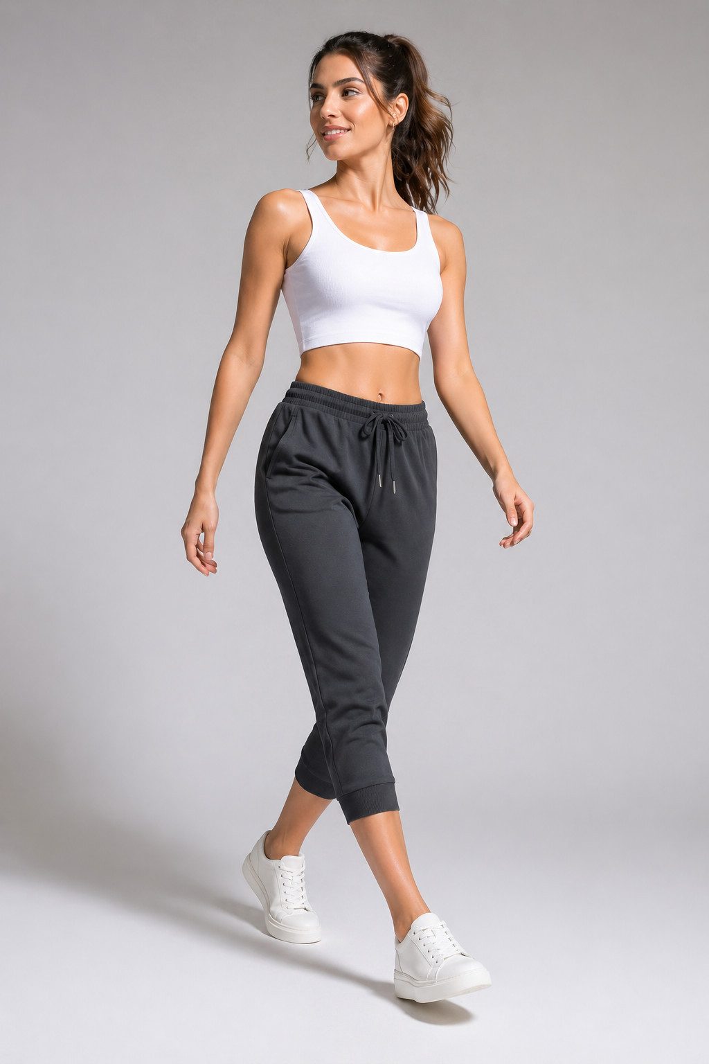 ROSS CAMP 3/4-Hose Damen - Jogginghose mit Kordelzug, Sporthose, Caprihose mit Elastikbund, bequem, Baumwollmix, atmungsaktiv – Bild 2 von 5