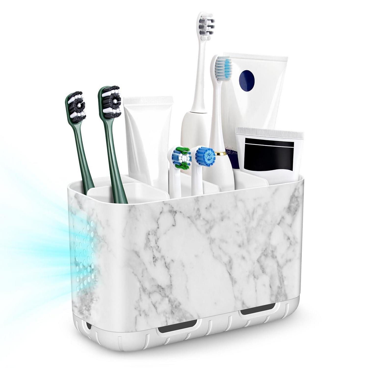 LuxusKollektion Zahnbürstenhalter Zahnbürstenhalter 6 Fächer Marmoroptik Weiß, (1-St)