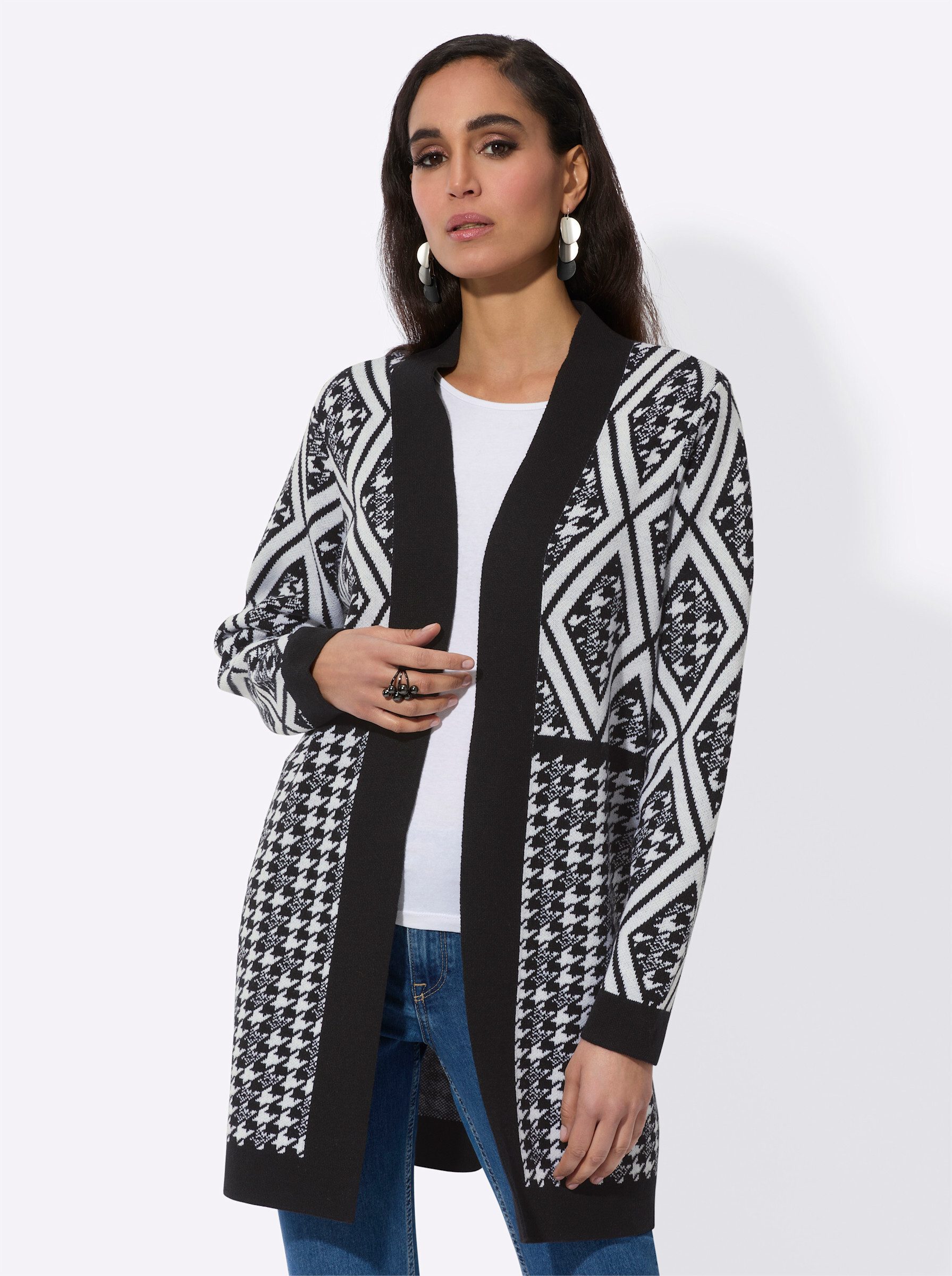creation L Strickjacke Long-Strickjacke Langarm Jacquard