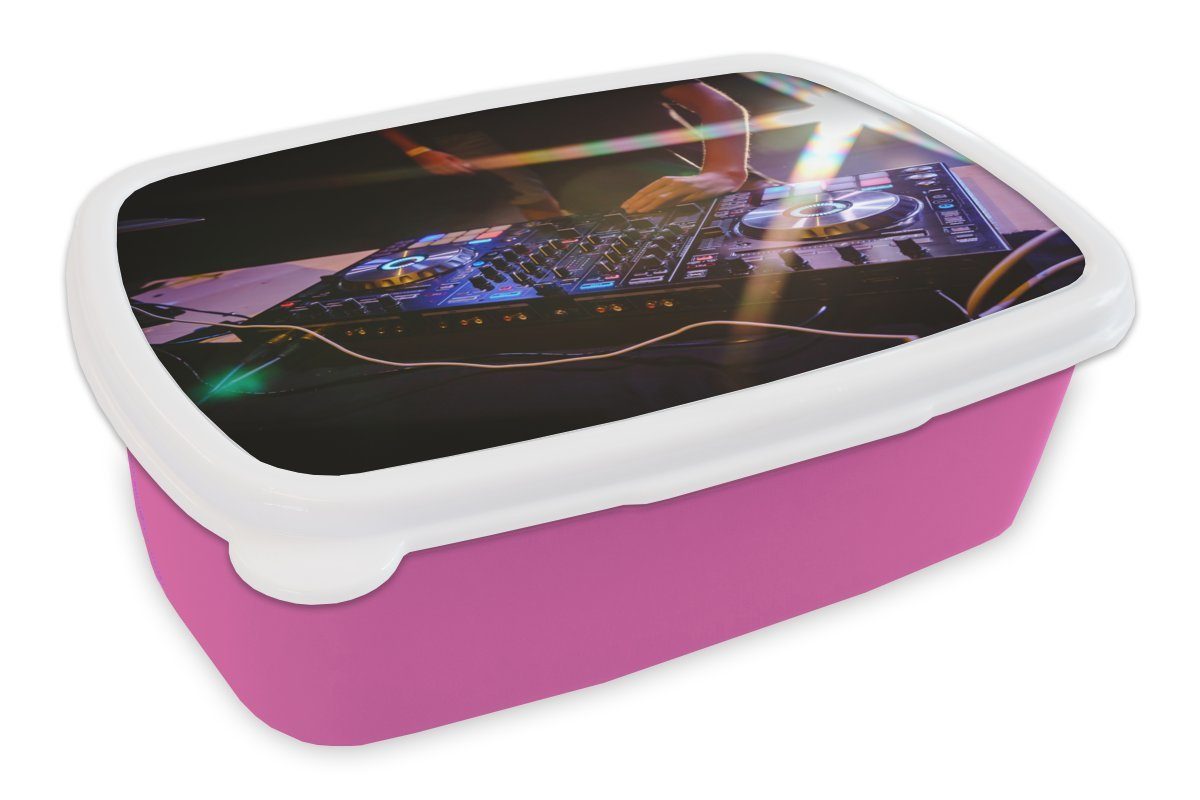 MuchoWow Lunchbox Mischpult mit Licht Snackbox, Kunststoff (2-tlg), Kunststoff, Mädchen, im Brotdose für Hintergrund, einem Kinder, Brotbox hellen Erwachsene, rosa