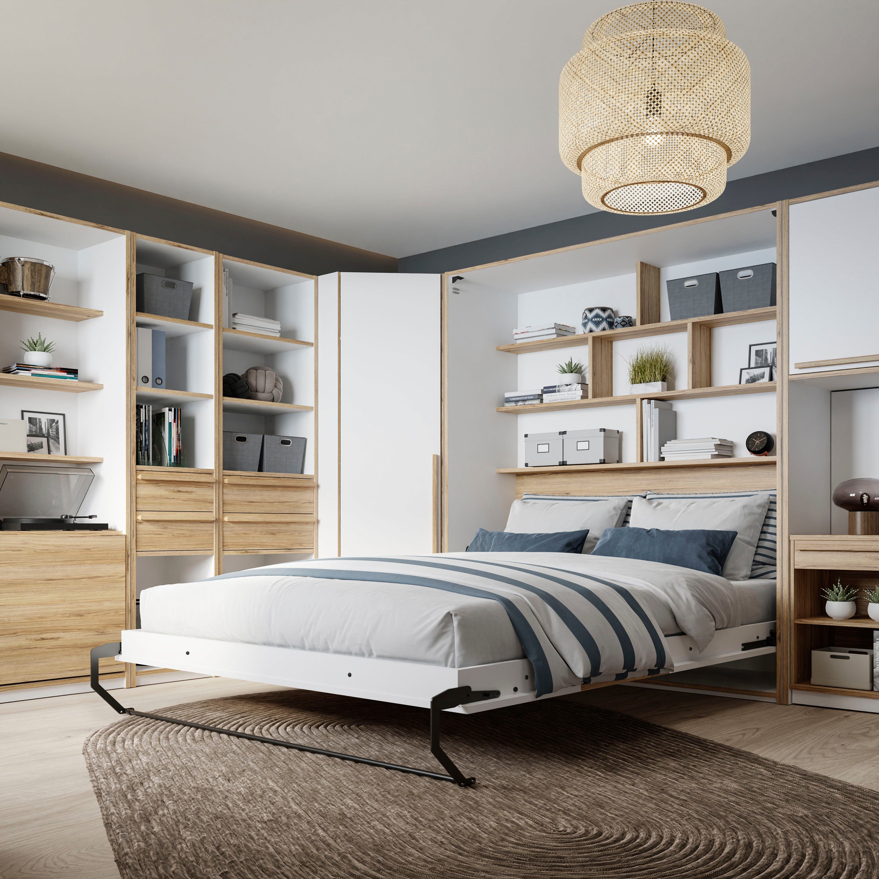 FORTE Schrankbett Jugendbett, Gästebett, 250 KG Belastbarkeit, platzsparend (H//T zusammengeklappt ca.215/57,4 in drei Breiten) Made in Europe, inklusive Lattenrost, perfekte Lösung für kleine Räume