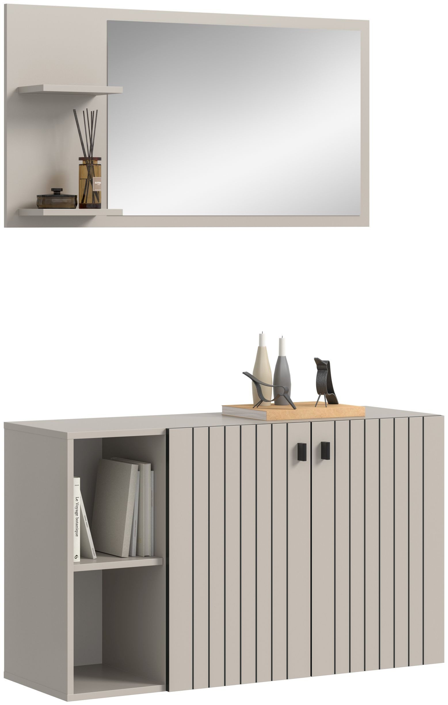 xonox.home Garderoben-Set, (2-tlg. Schuhkommode & Garderobenspiegel), in Kaschmir Nachbildung B/H/T ca.: 106/192/37 cm