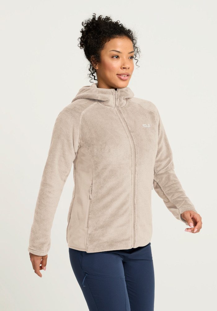 Jack Wolfskin Fleecejacke ROTWAND HOODED FZ W mit Kapuze, Langarm, atmungsaktives Gewebe