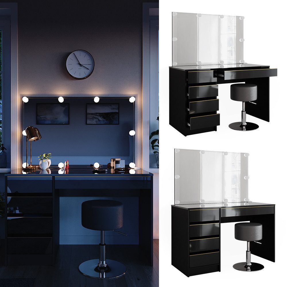 Vicco Schminktisch Sherry, Schwarz, 120 cm günstig online kaufen