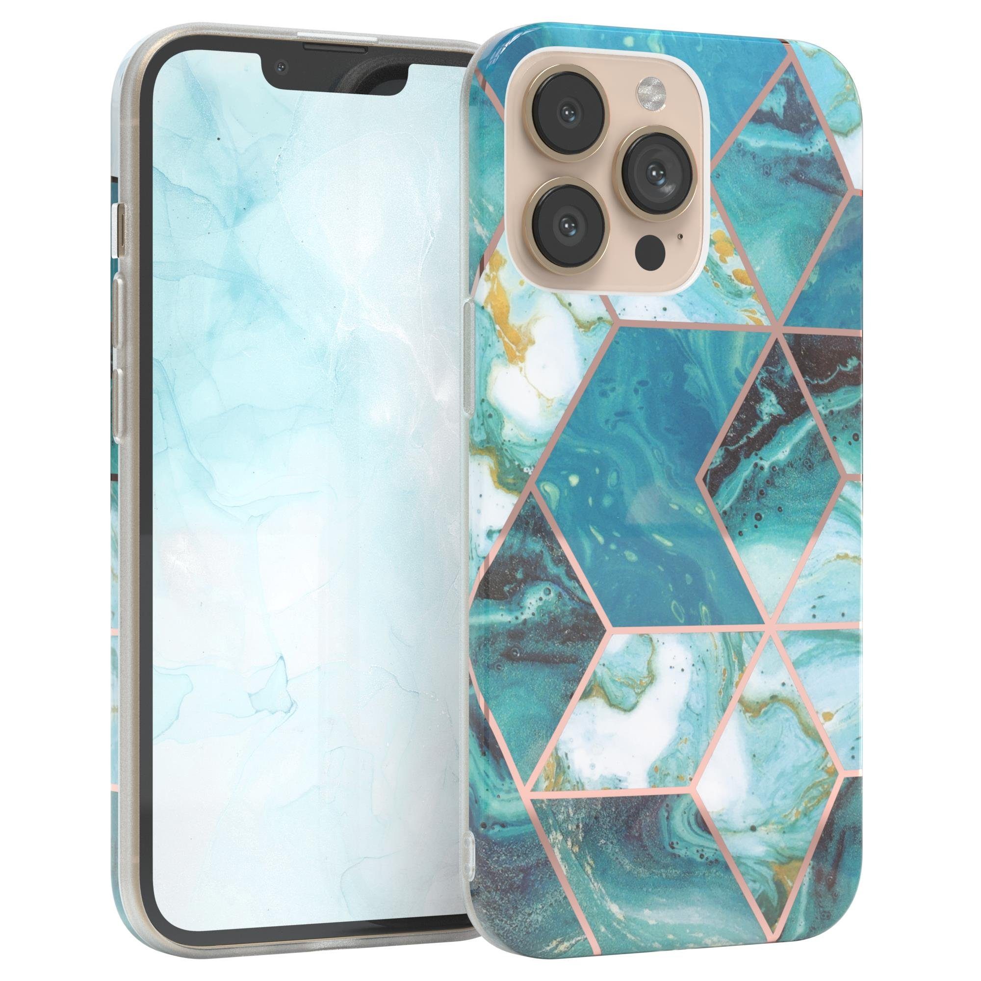 EAZY CASE Handyhülle IMD Motiv Cover für Apple iPhone 13 Pro 6,1 Zoll, Etui Silikonhülle Dünn Design Ultra Case kratzfest Marmor Blau Grün
