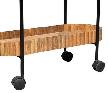 M2 Kollektion Servierwagen JASON, 70 x 86 cm, Braun, Schwarz, Glasplatte, Metallgestell, Ablageboden aus Mangoholz, mit Rollen