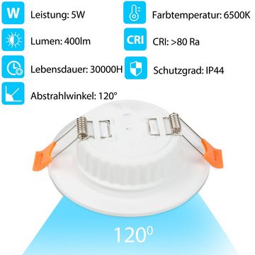 Clanmacy LED Einbaustrahler 20St. LED Einbaustrahler 5W KaltWeiß 400LM Deckenleuchte Einbauleuchte