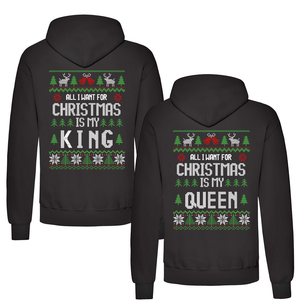 Couples Shop Kapuzenpullover Christmas King & Queen Hoodie Pullover Set Weihnachten Geschenk (Set, 2er-Pack) mit modischem Print