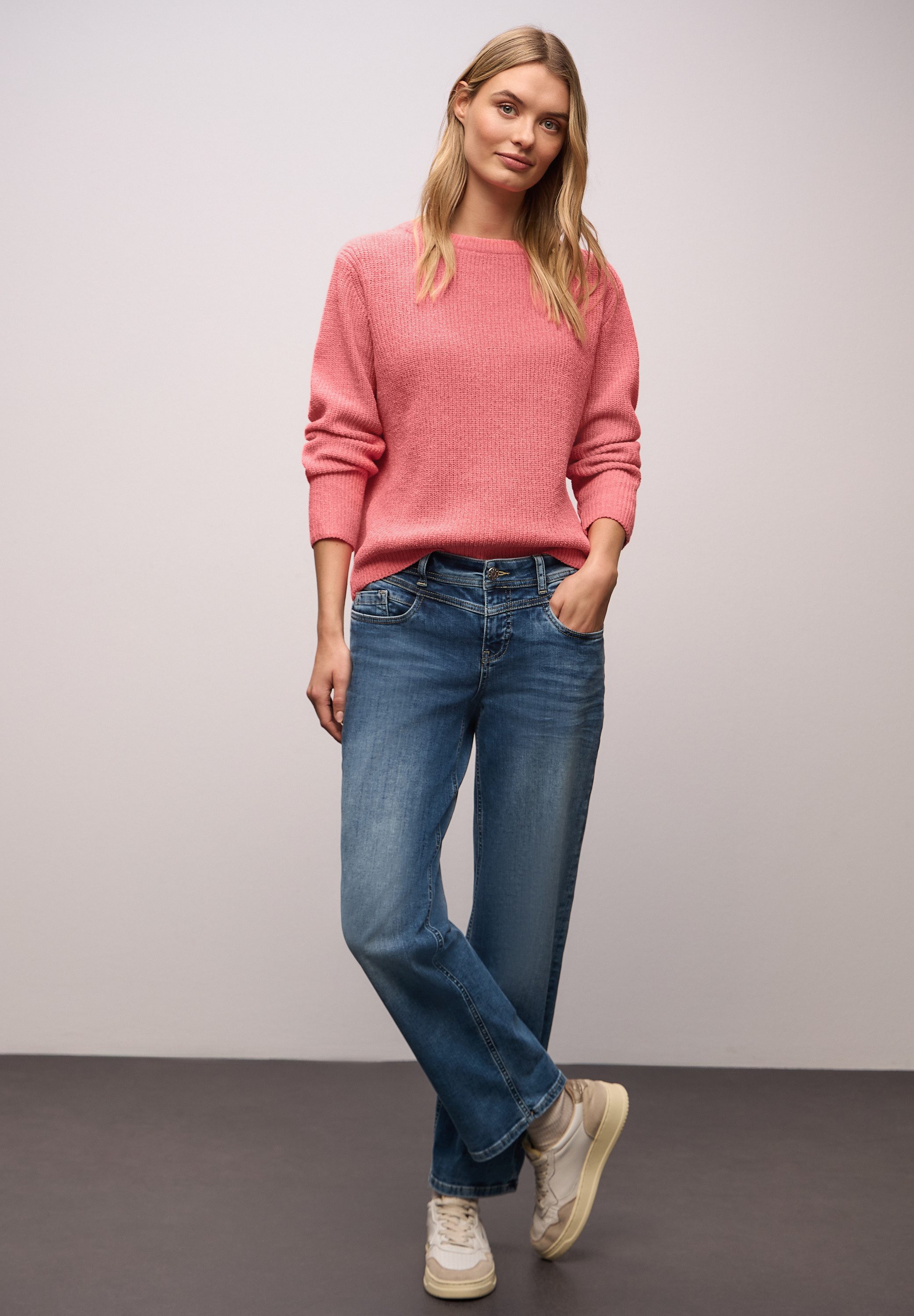 STREET ONE Strickpullover Chenille Pullover mit U-Boot-Auschnitt
