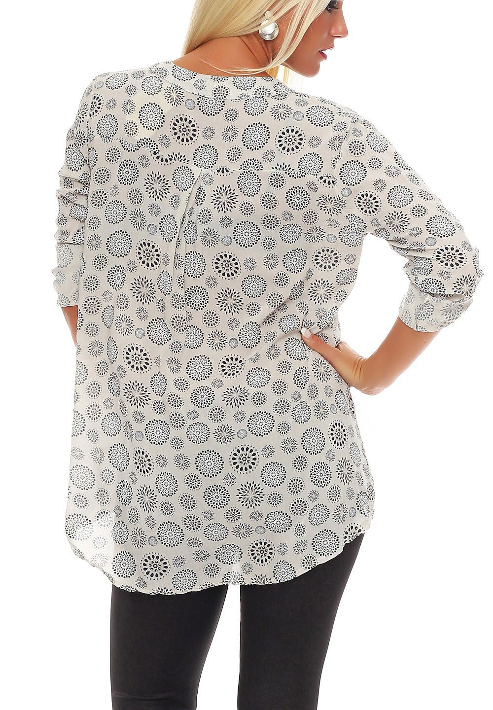 malito more than fashion Schlupfbluse malito Damen Bluse mit Print, Tunika mit ¾ Armen, Blusenshirt auch Bluse mit Kreis Blumen Print 3/4 Ärmeln Einheitsgröße