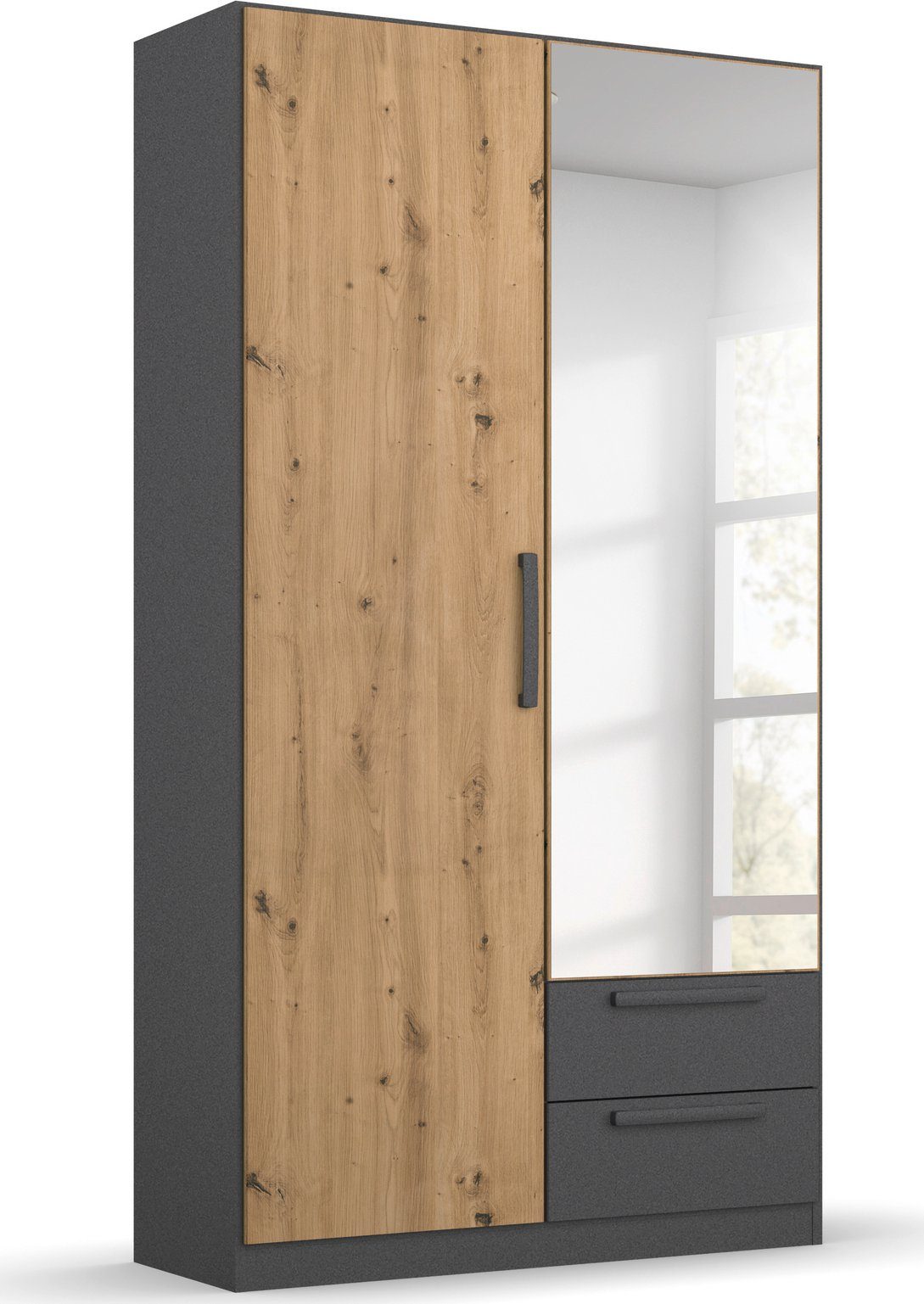 rauch Drehtürenschrank StyleUp Typ Dark & Wood mit trendigen farblich abgesetzten Griffen