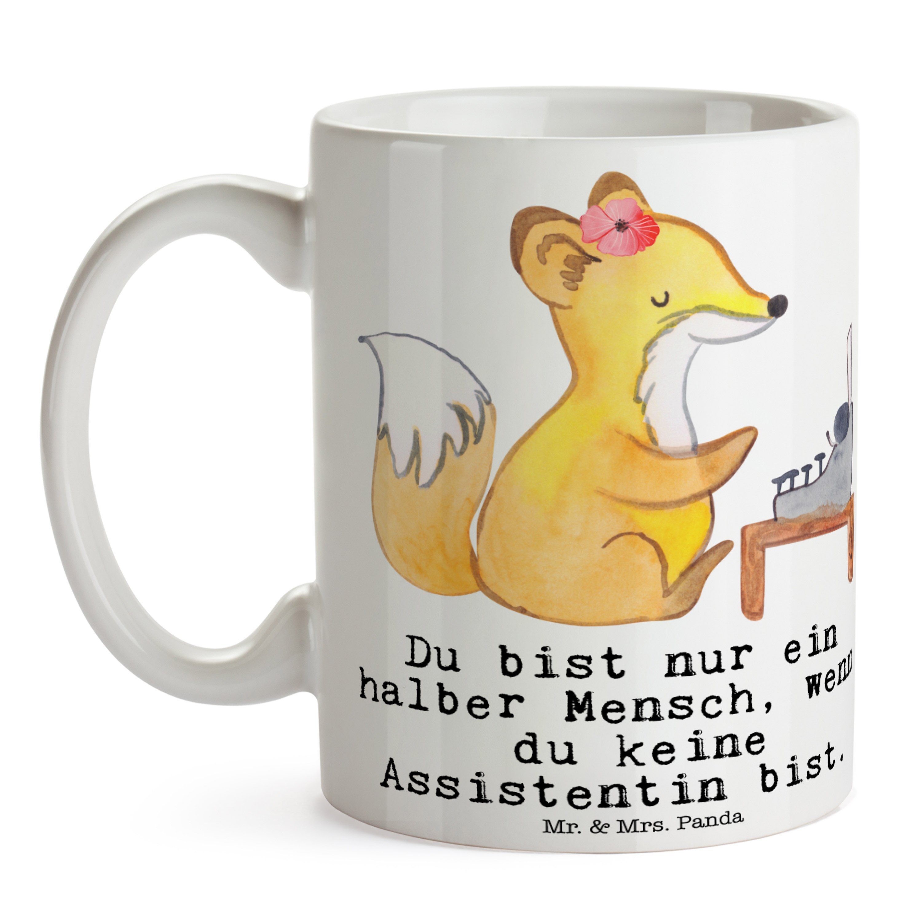 Becher, Assistentin Tasse Panda & Herz mit Mrs. Geschenk, Keramik - Mr. Firma, Weiß - Kaffeebecher,