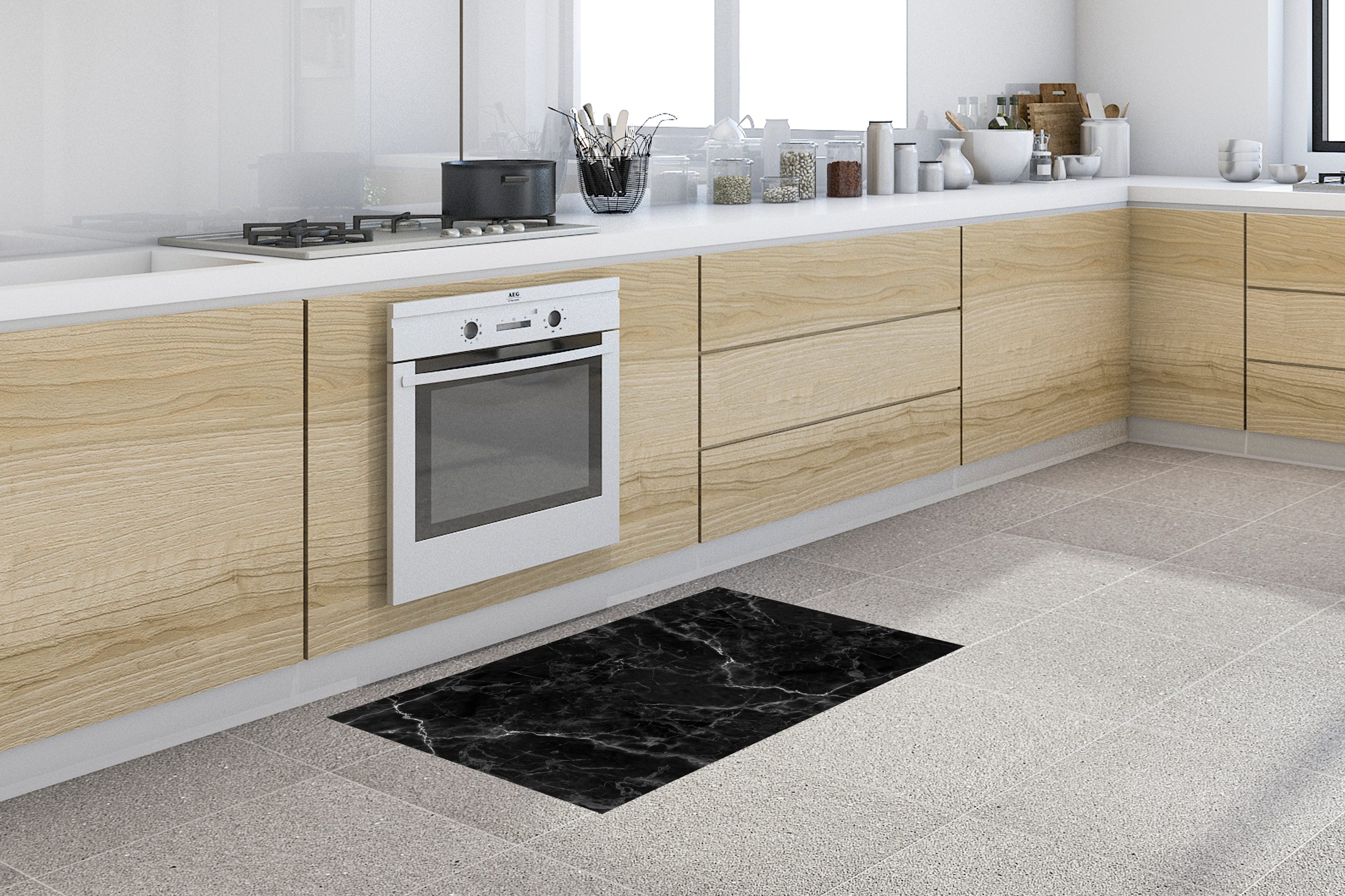 MuchoWow Küchenläufer Marmor - Schwarz - Weiß - Textur - Marmoroptik/print, günstig online kaufen