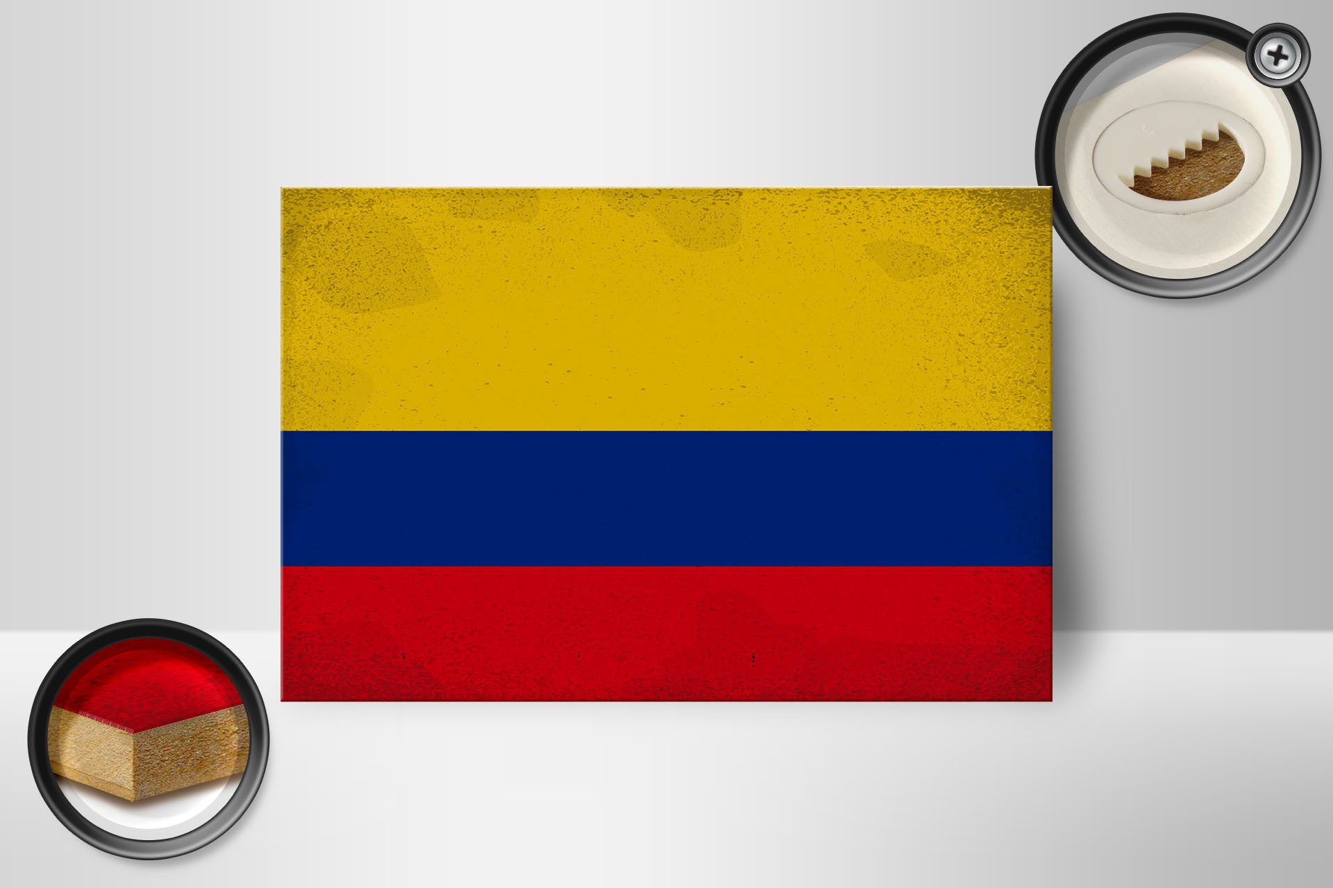 Femer GmbH Holzbild Flagge Kolumbien 18x12 cm Flag Colombia Vintage, Flaggen (1 St), Glatte Holzfaserplatte (MDF), vorn beschichtet