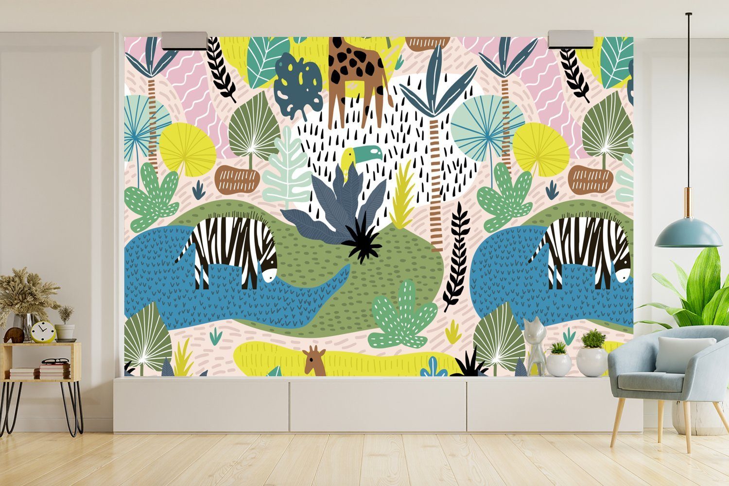 MuchoWow Fototapete Dschungel - St), Natur Vinyl Kinderzimmer, Farben, für Wohnzimmer, Wallpaper (6 - Matt, Schlafzimmer, Tapete bedruckt