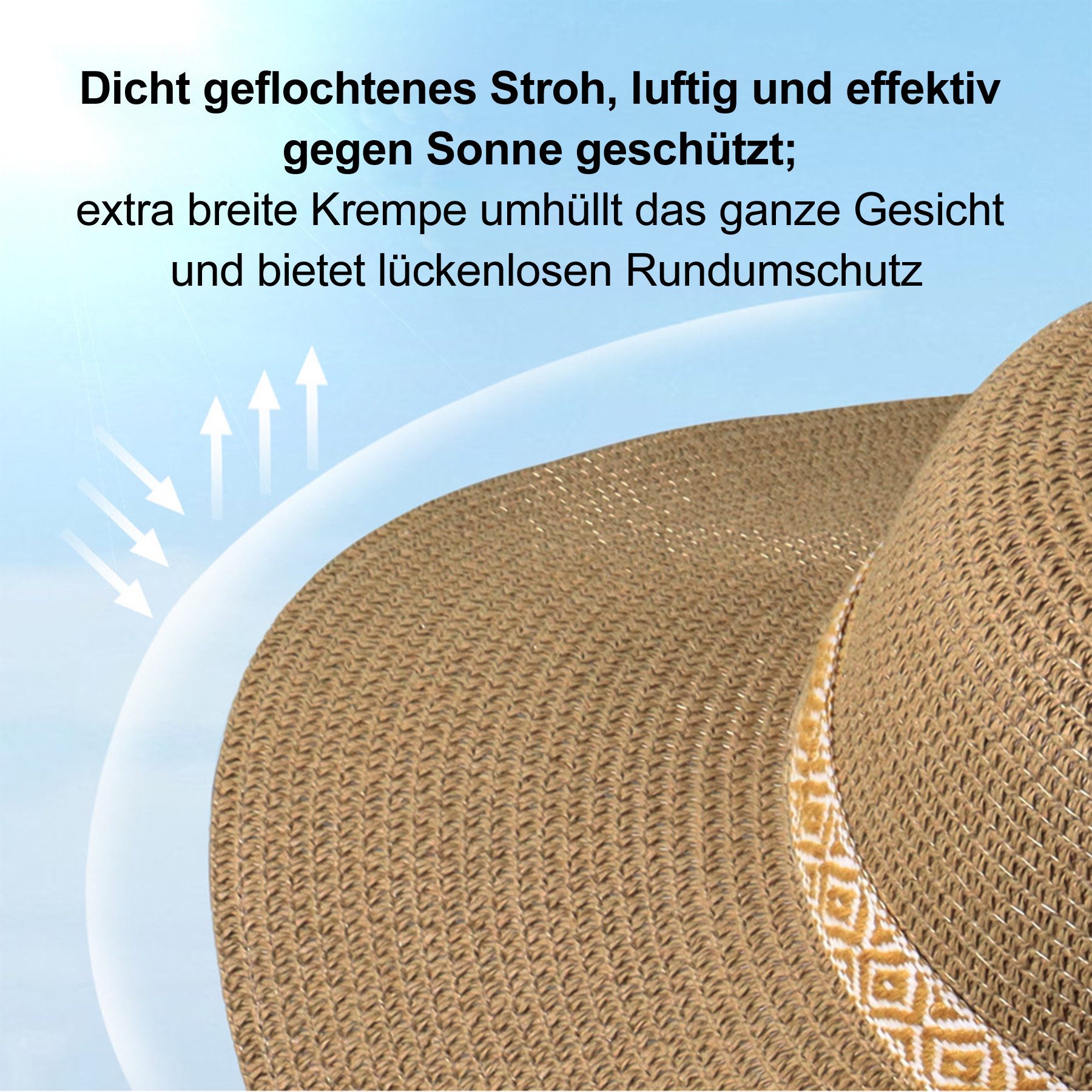 Mutig Sonnenhut Strand Sonnenhut Damen, Strohhut Sommer Faltbar mit Breite Krempe (Bowknot Strohhüte Sommerhut Leicht Kappe Strand Sonnenhut UPF 50+, Groß Sonne – Bild 5 von 5