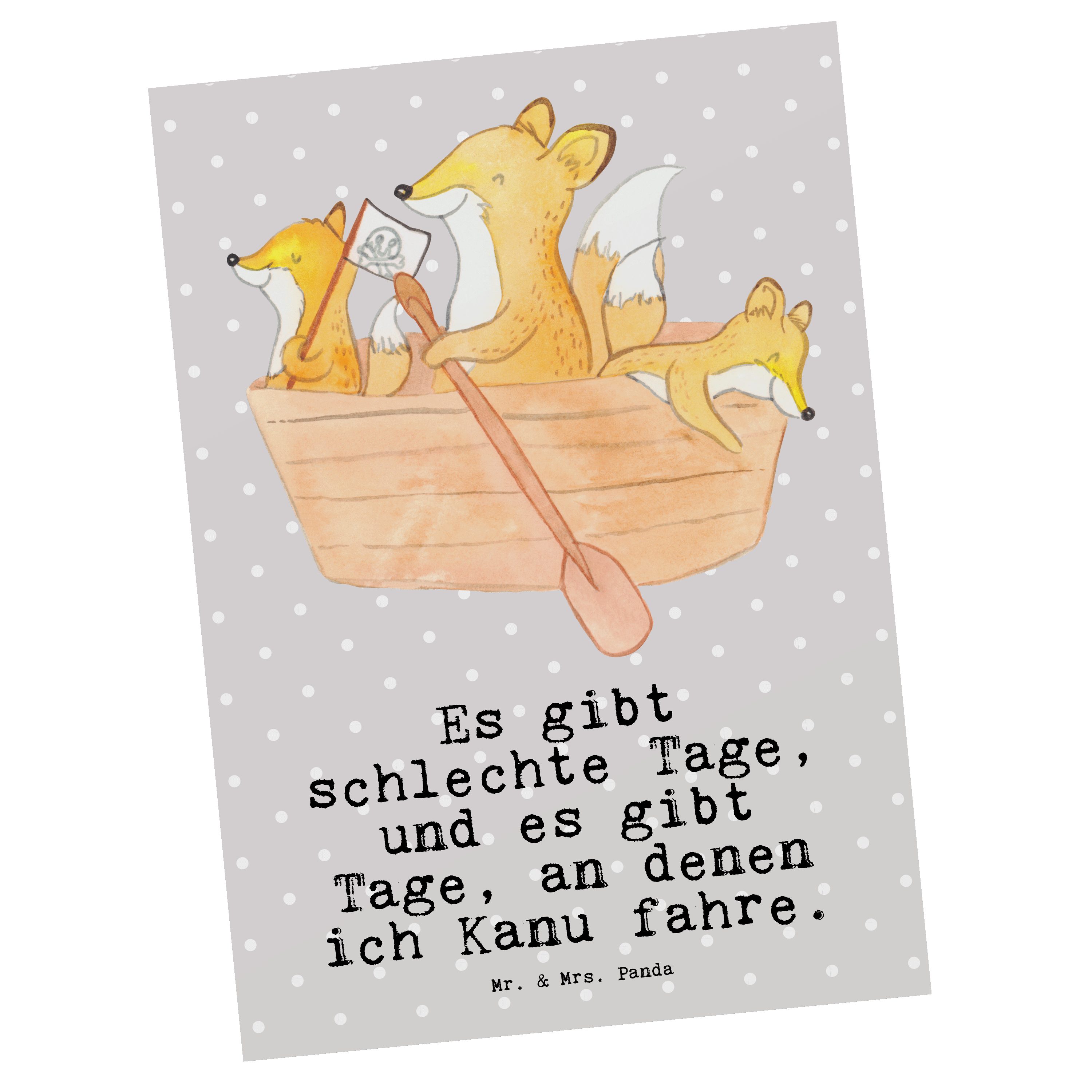 Geschenk, Paddeltour Mrs. Kanufahren Panda Bär Sportart, Grau & Mr. - - Tage Pastell Postkarte