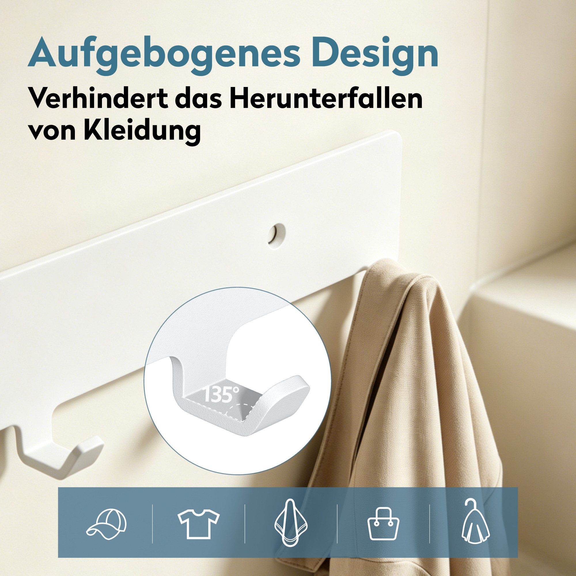 doporro Garderobenleiste Wandgarderobe Kleiderhaken mit 7 Haken aus Kohlenstoffstahl Stalo-17, 7 Haken