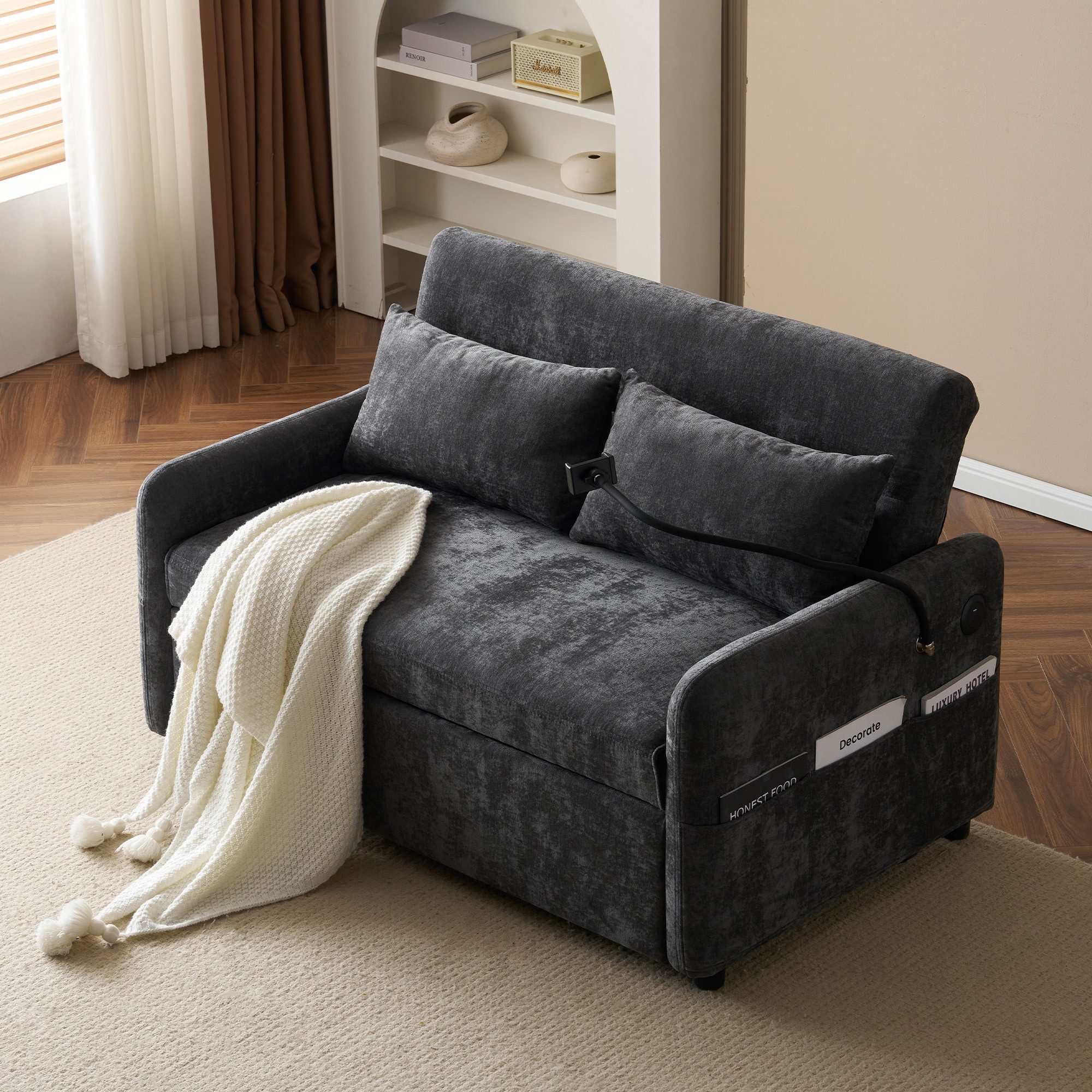 STILVORA Sofa mit bettfunktion,Multifunktionssofa mit verstellbarer Rückenlehne, USB, mit USB-Ladeanschluss, Handyhalter und verstellbarer Rückenlehne, Ideal für Wohnzimmer, Schlafzimmer und Heimkino