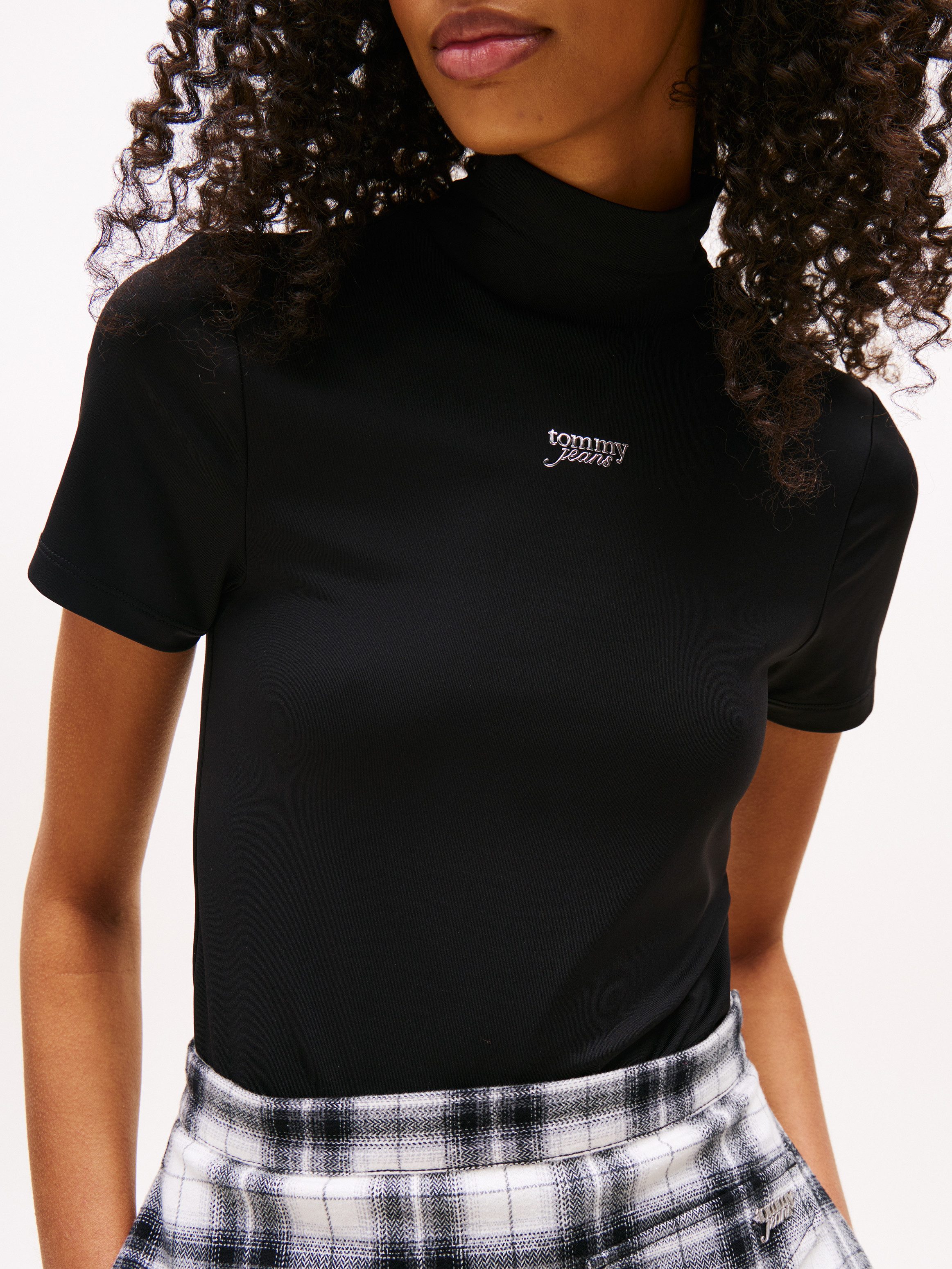 Tommy Jeans Kurzarmshirt TJW SLIM SILVER SCRIPT MOCK SS günstig online kaufen