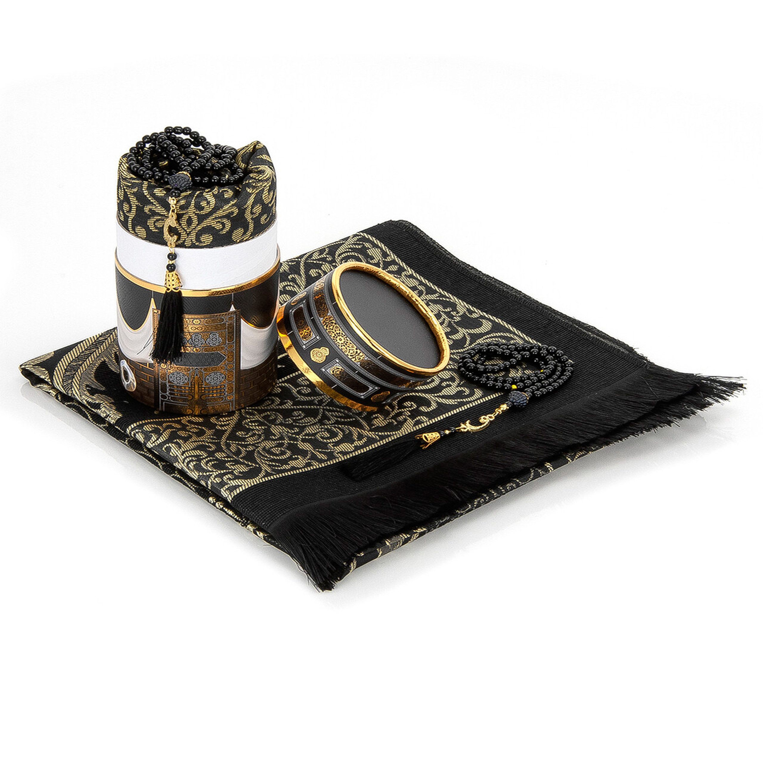 Carpetia Teppich Gebetsteppich Taftstoff Schwarz-Gold mit Geschenkbox 99er günstig online kaufen