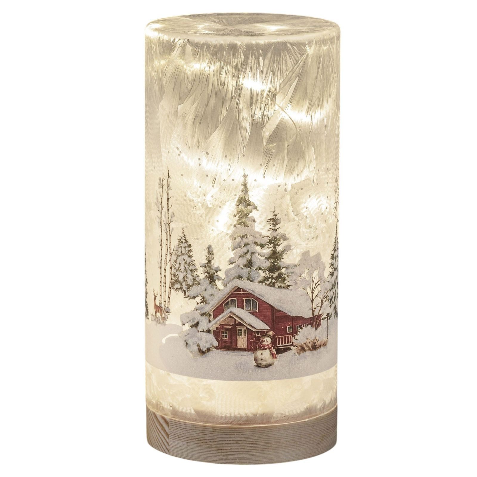formano LED Dekolicht LED Deko Licht Winterlandschaft Leuchtglas Holzsockel 20cm Timer 6/18h, LED fest integriert