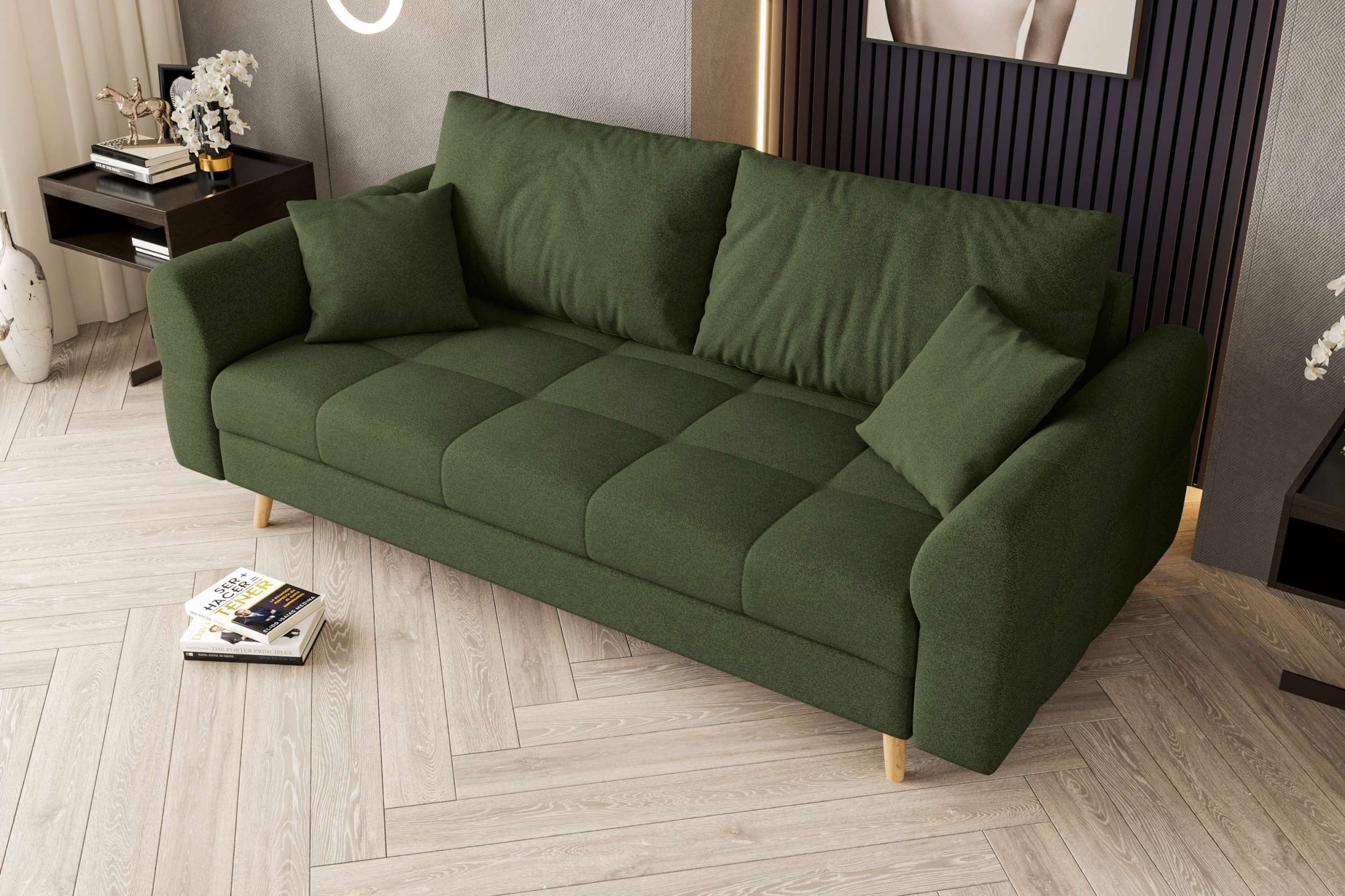 99rooms 2-Sitzer Bello, Sofa, 2-Sitzer Sofa, mit Rundumbezug, 2 Zier- und 2 Rückenkissen, hellbraune Holzfüße