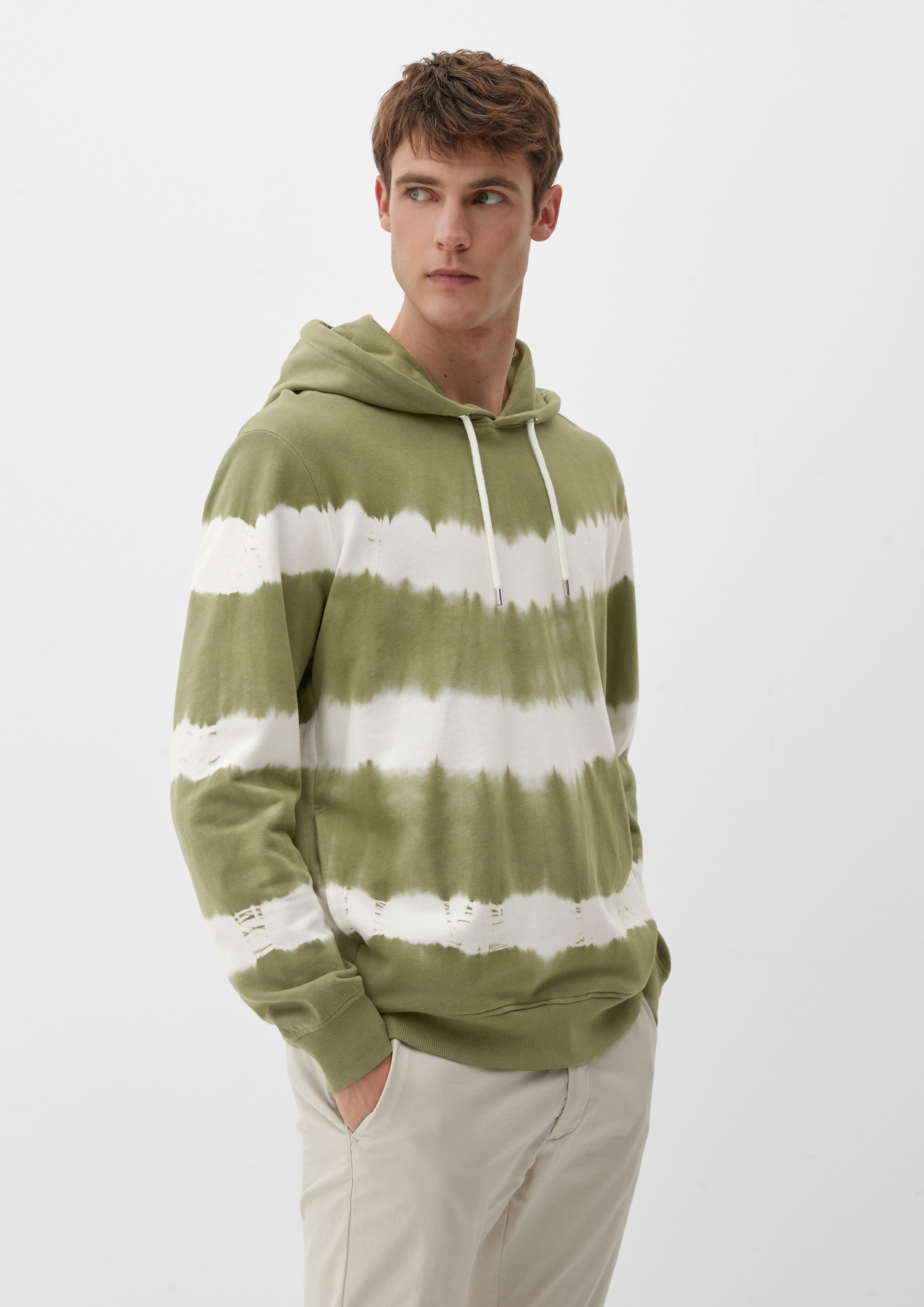 s.Oliver Sweatshirt Hoodie mit Streifenmuster Garment Dye olivgrün