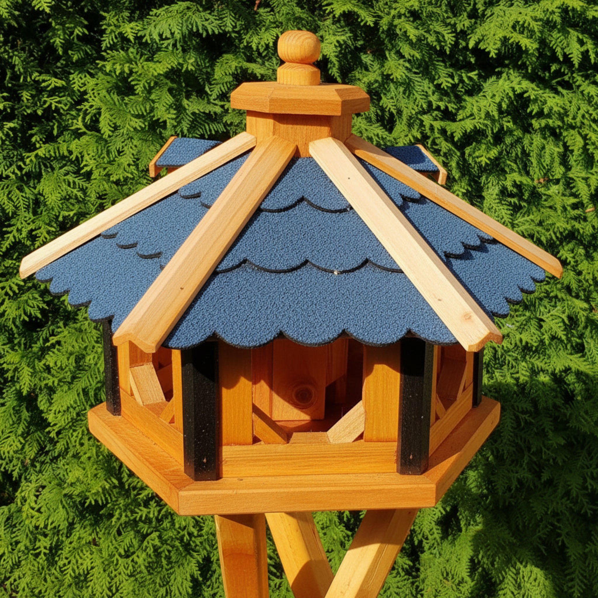 Holzdekoladen Vogelhaus 6-eck Vogelhaus Holz mit Futterspender,wetterfest,optional Ständer