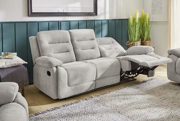 luma-home 3-Sitzer 15503, Sofa mit halbautomatischer Relaxfunktion 220 cm breit, Federkern, Wellenunterfederung, Bezug Chenille, Grau