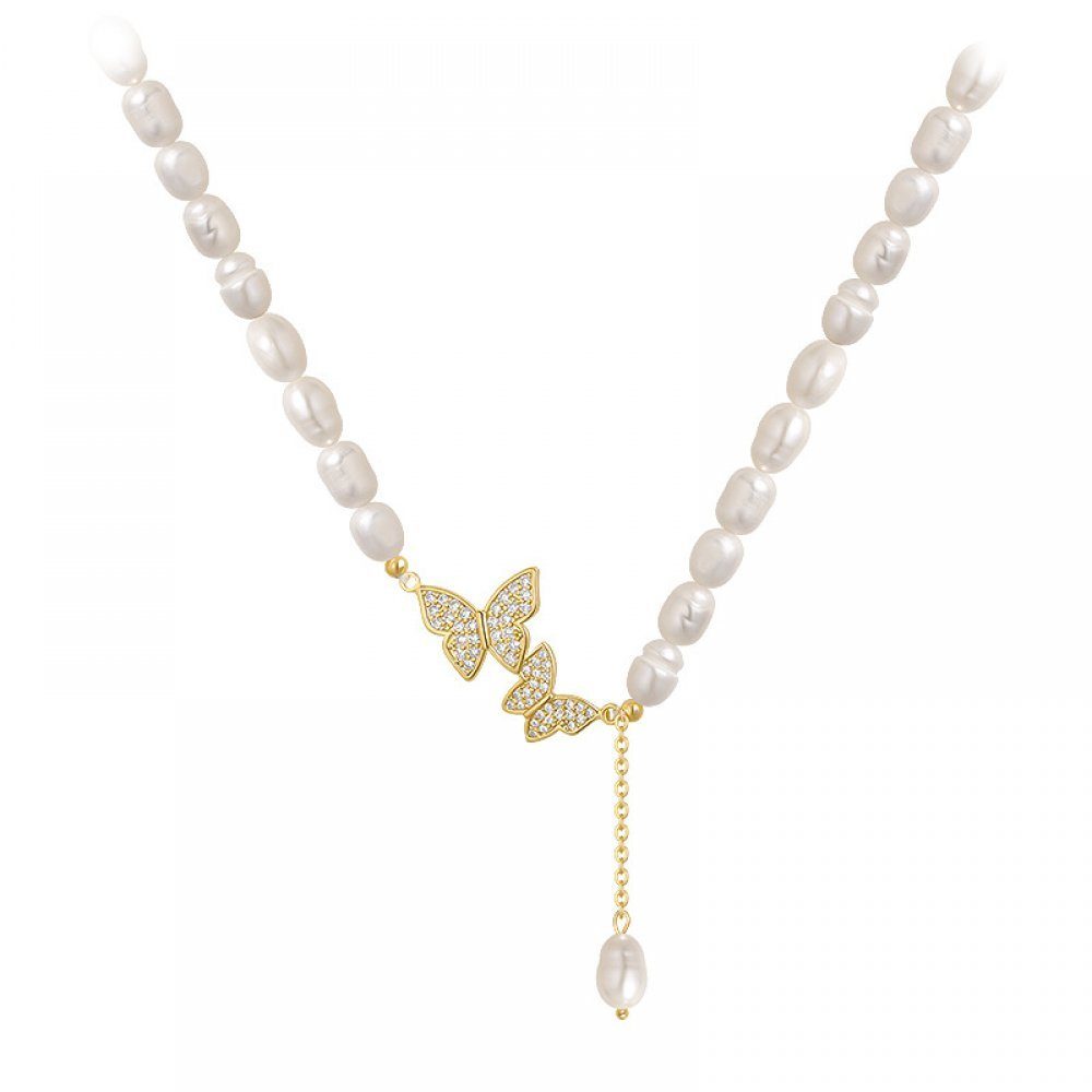 Invanter Kette mit Anhänger Perle Micro Set Zirkon Ein Stück Schmetterling Halskette für Frauen, inkl.Geschenkbo