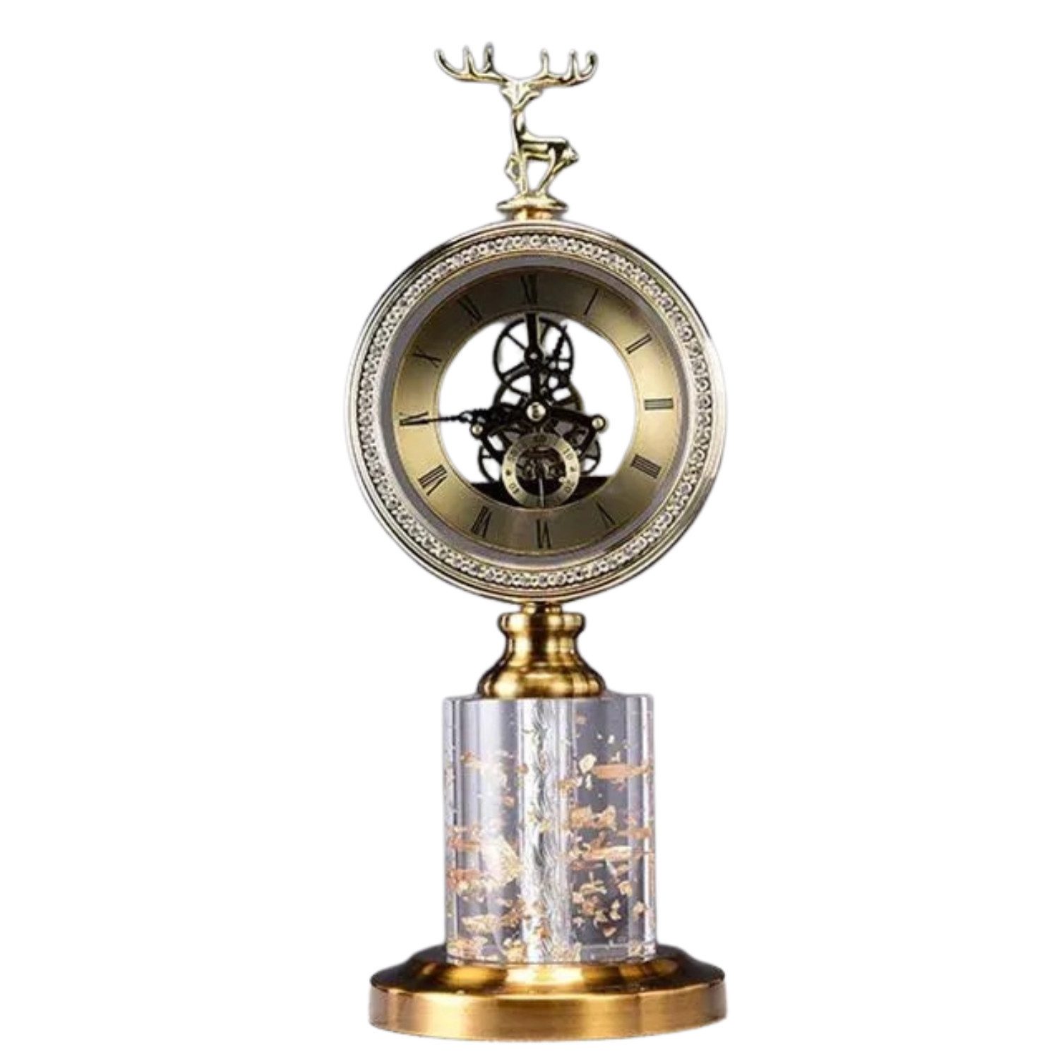 Quality Elegance Dekoobjekt Luxuriöse Goldene Hirschkopf-Tischuhr mit Marmorsockel (2 St)