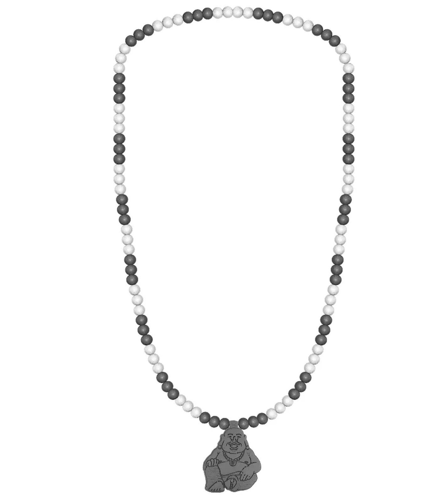 WOOD FELLAS Halsband WOOD FELLAS Holz-Schmuck schicke Kette mit Anhänger Hals-Schmuck Buddha Weiß/Grau | Halsketten