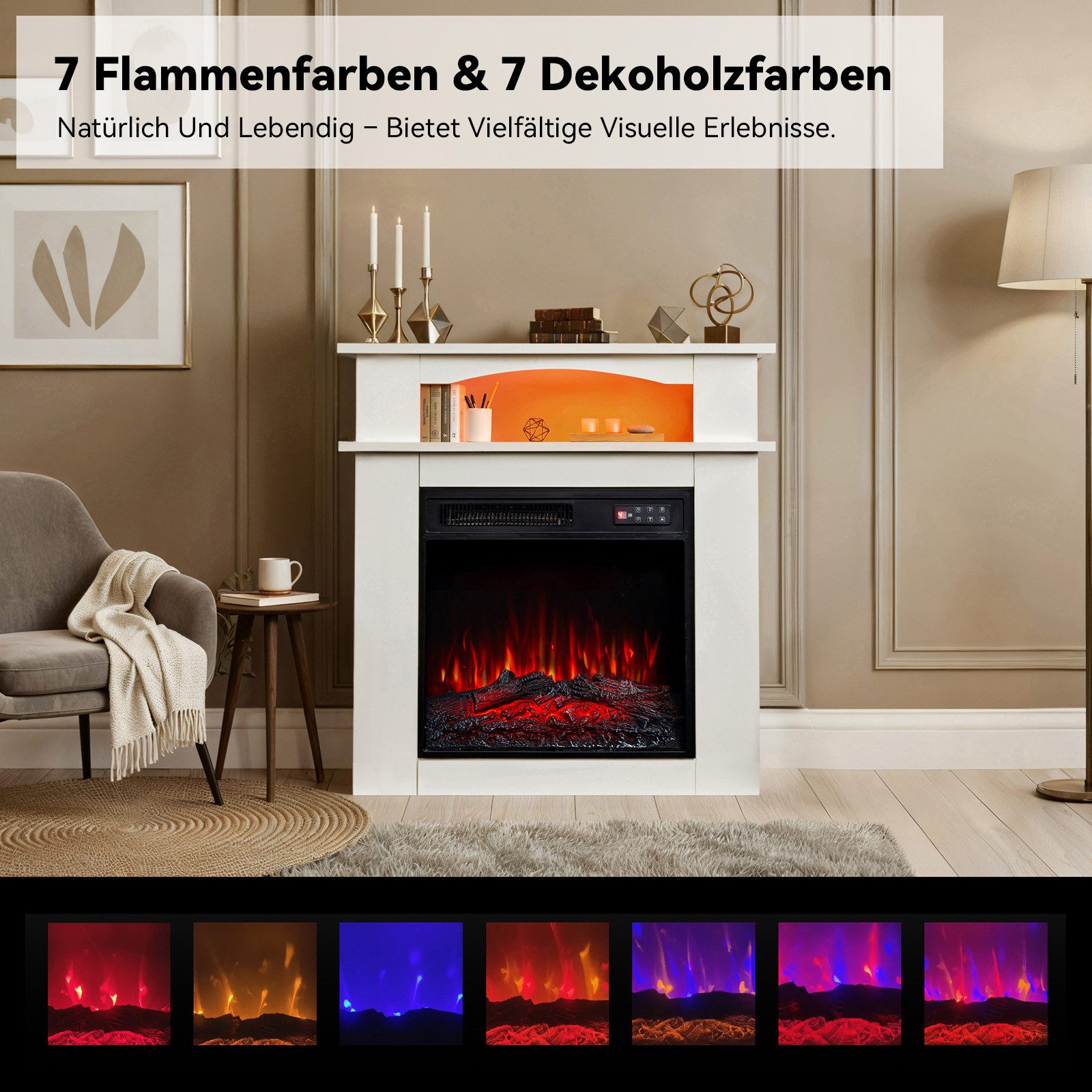 HOMAVO Elektrokamin mit Schrank, 18" 900W/1800W Elektrokamin mit Heizung, 3D-Flammeneffekt – Bild 3 von 5