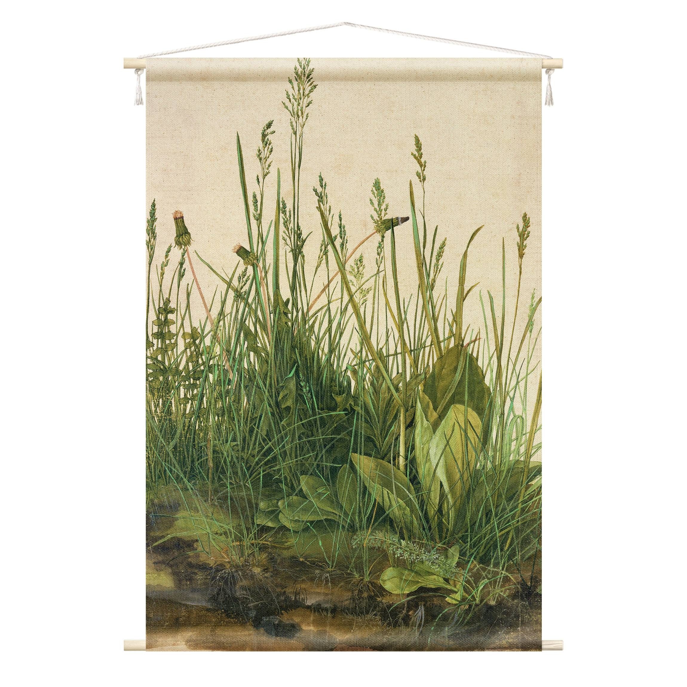 Bilderdepot24 Wandteppich modern Albrecht Dürer Gräser Vintage grün, rechteckig, Höhe: 2.6 mm, großes Wandbild aus Natur-Baumwolle Wandbehang Stoffbild Tuch Wollseil