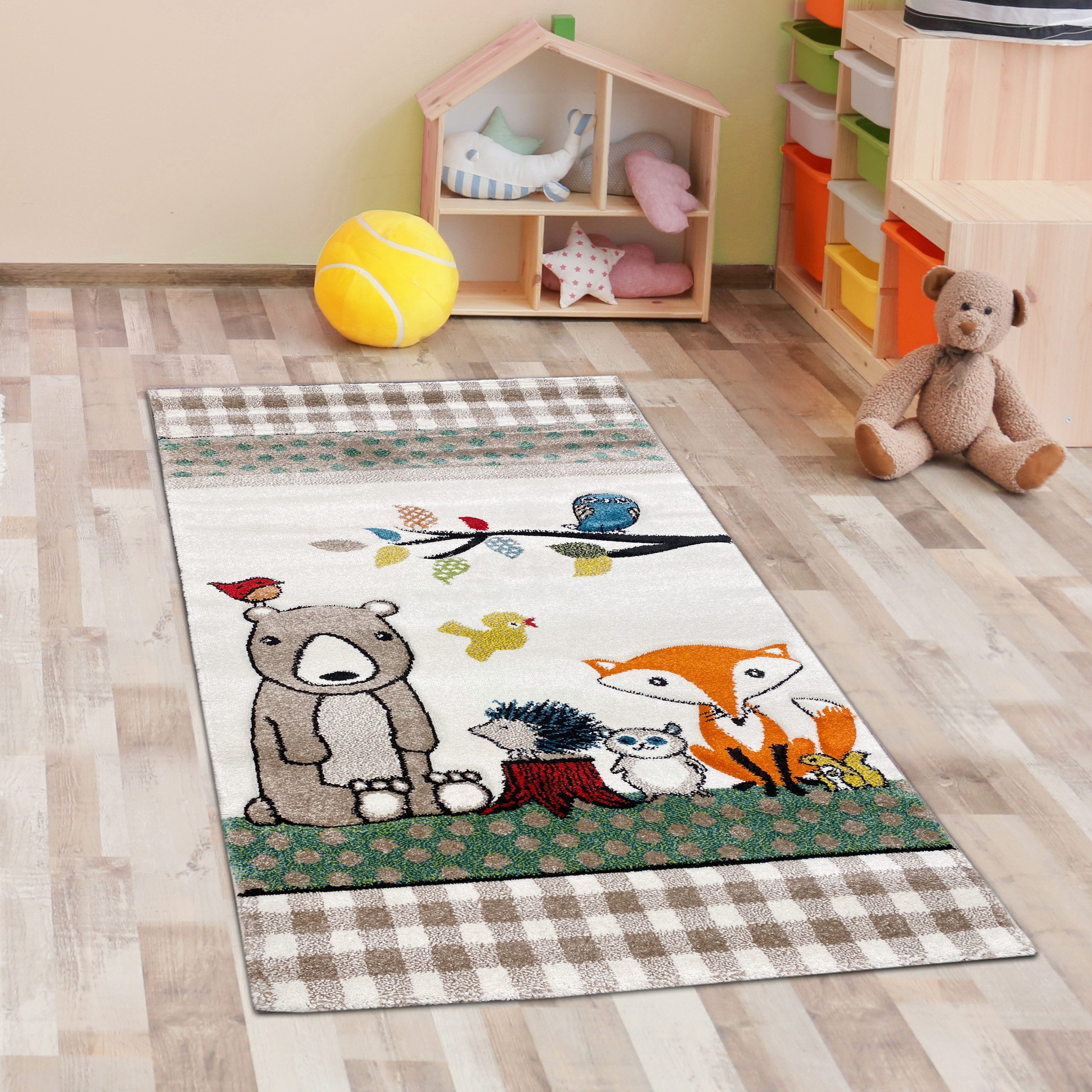 Carpetia Kinderteppich Verspieltes 3D-Motivdesign, rechteckig, Höhe: 13 mm, pflegeleicht, strapazierfähig, handgearbeiteter Konturenschnitt