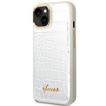 Guess Handyhülle Guess Apple iPhone 14 Plus Hardcase Schutzhülle Croco Collection Silber
