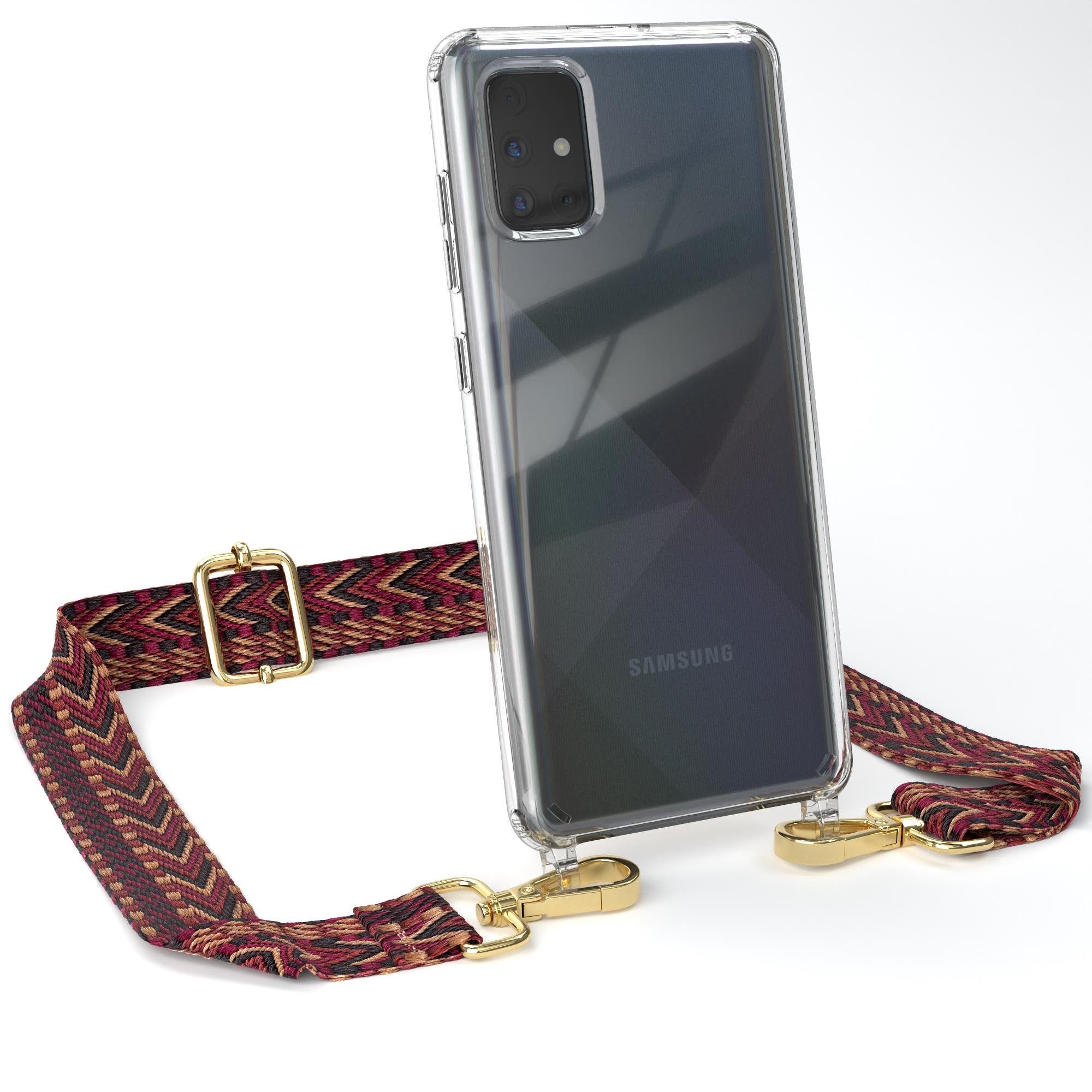EAZY CASE Handykette Boho Umhängeband für Samsung Galaxy A71 6,7 Zoll, Hülle aus Silikon mit Kettenband Wechselgurt flexibles Trageband Natur