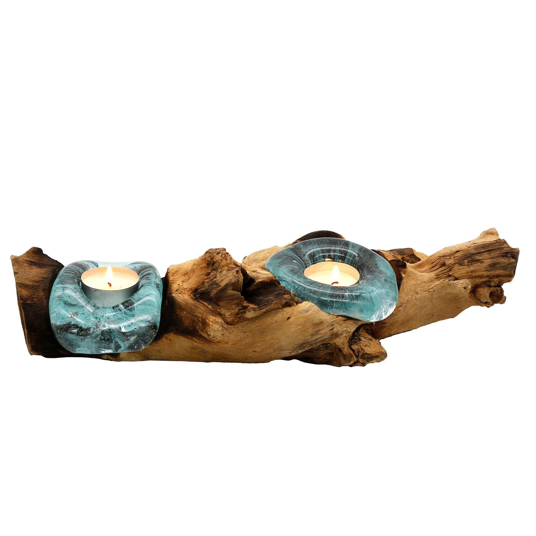 Casa Moro Teelichthalter Teelichthalter - 2 Gläser auf Wurzelholz – Kerzenhalter für Teelichter, 2er, mundgeblasene Teelichtgläser, natürlich gewachsenes Holz, Unikat