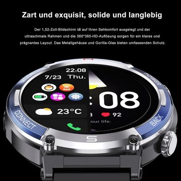 TIFOZEN Smartwatch (1,52 Zoll, Android iOS), Herren Sportuhr mit Bluetooth-Anruf IP68 Wasserdicht 110+ Sportmodi