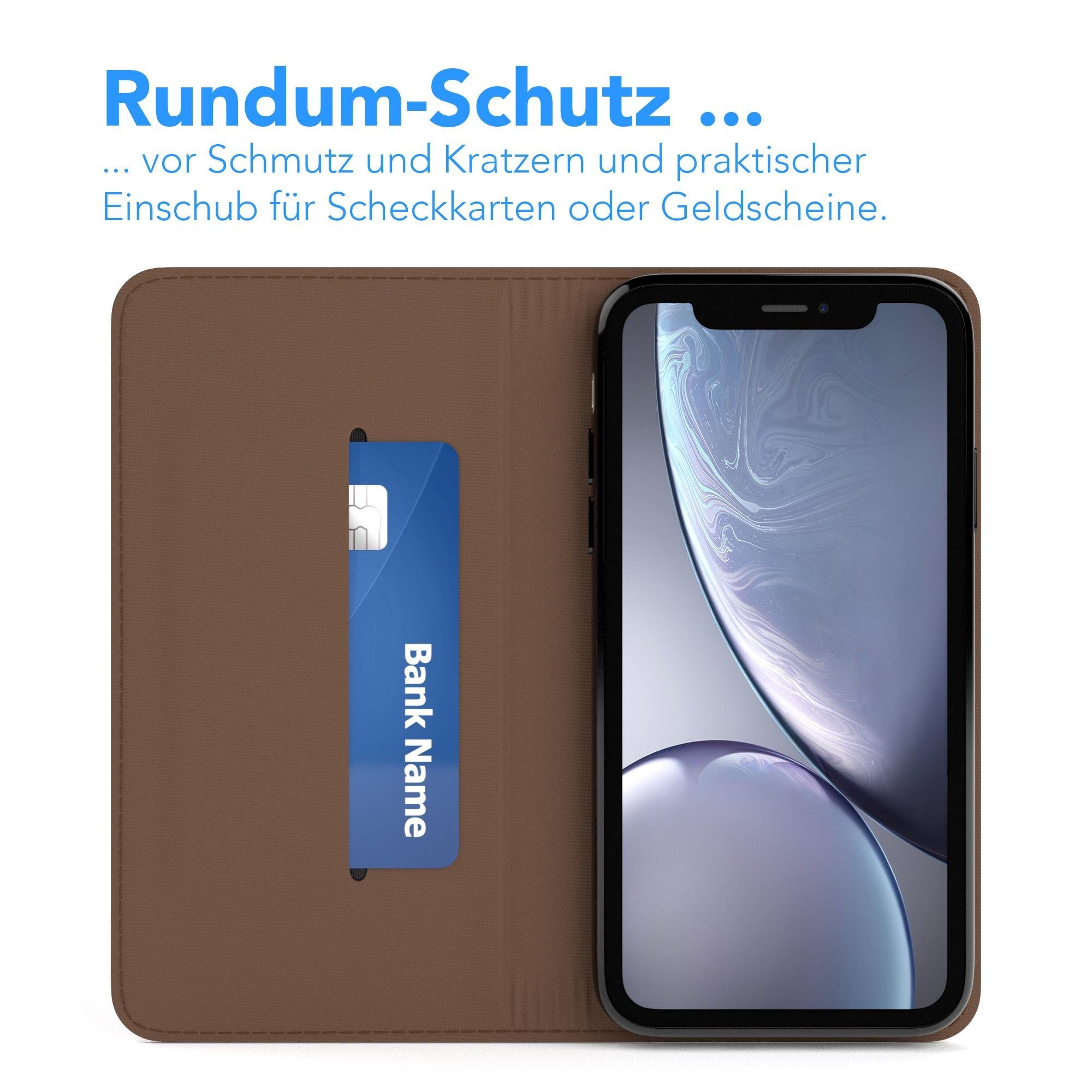 EAZY CASE Handyhülle Bookstyle Vintage für Apple iPhone XR 6,1 Zoll, Handy Klappcase mit Kartenfächer Kunstleder Handytasche Etui Braun